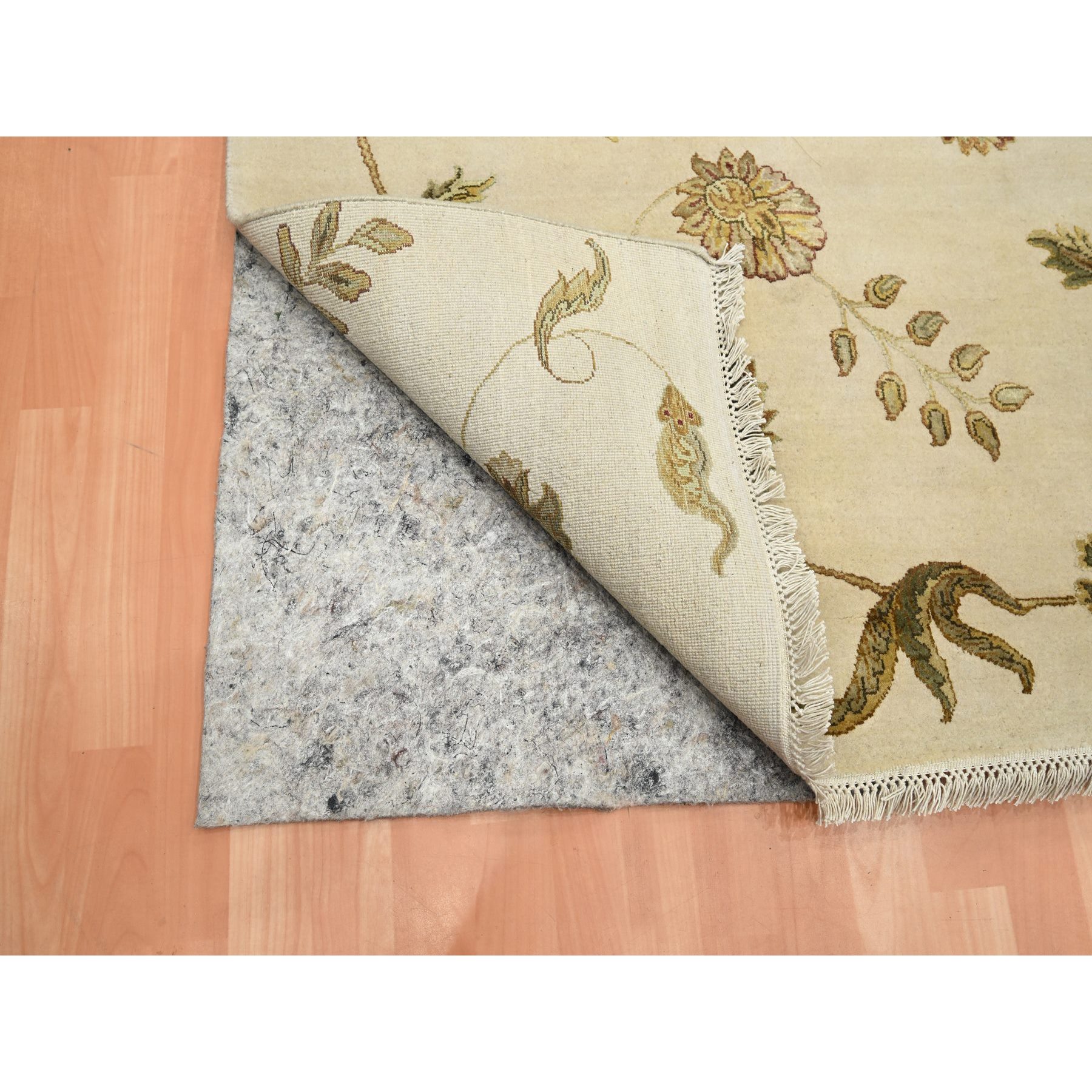 6'x9' Bone White, Hand Knotted, Borderless Botanical Design, Half Wool and Half Silk, Densely Woven, Soft Pile, Oriental Rug Sh75600