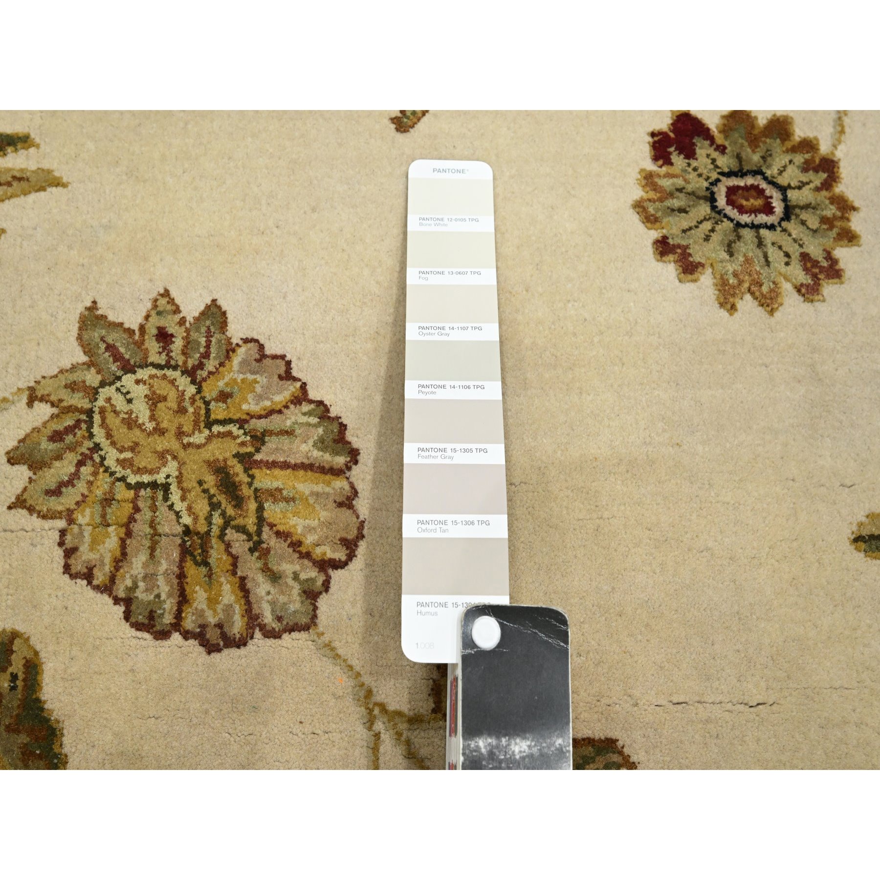 6'x9' Bone White, Hand Knotted, Borderless Botanical Design, Half Wool and Half Silk, Densely Woven, Soft Pile, Oriental Rug Sh75600