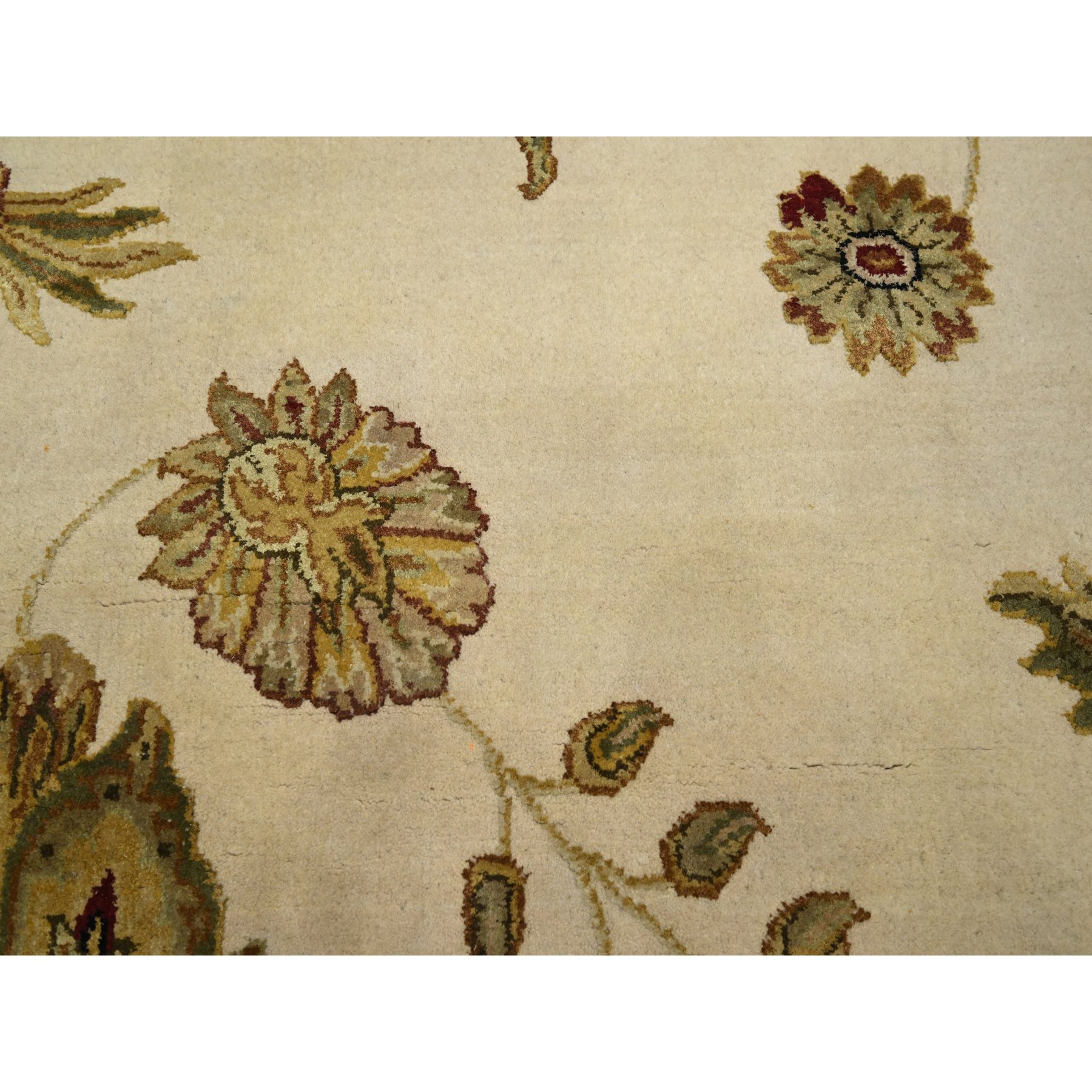 6'x9' Bone White, Hand Knotted, Borderless Botanical Design, Half Wool and Half Silk, Densely Woven, Soft Pile, Oriental Rug Sh75600