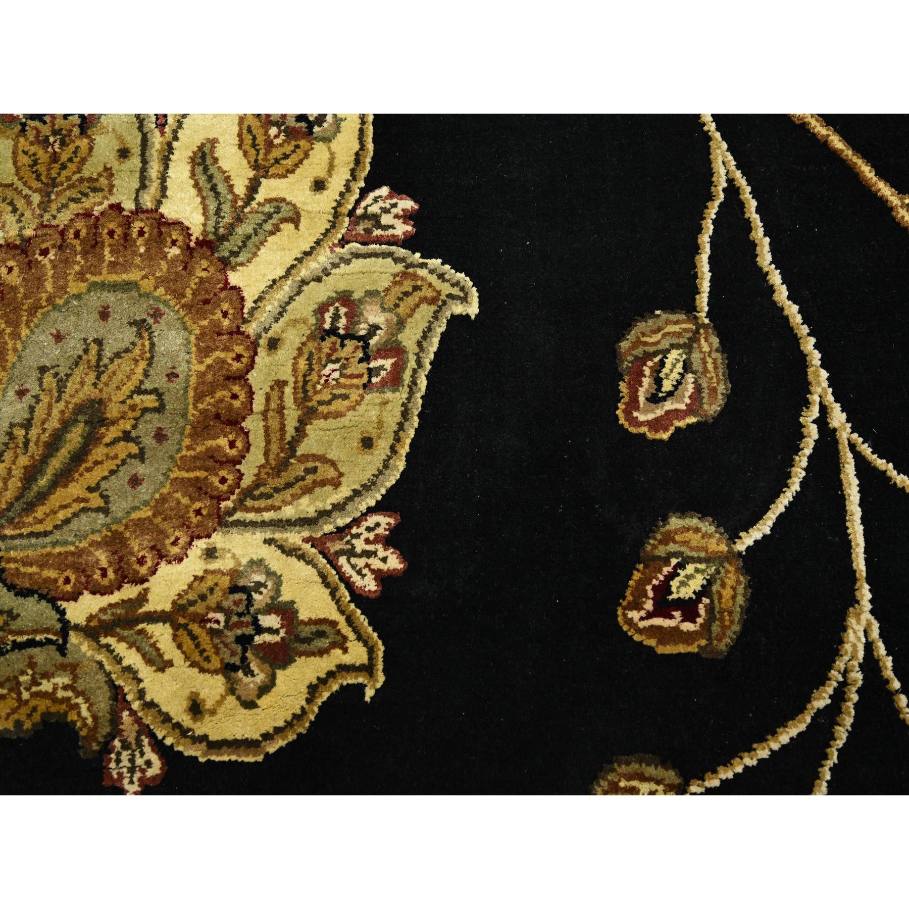 6'x8'10" Ebony Black, Hand Knotted, Borderless Botanical Design, Half Wool and Half Silk, Densely Woven, Soft Pile, Oriental Rug Sh75602