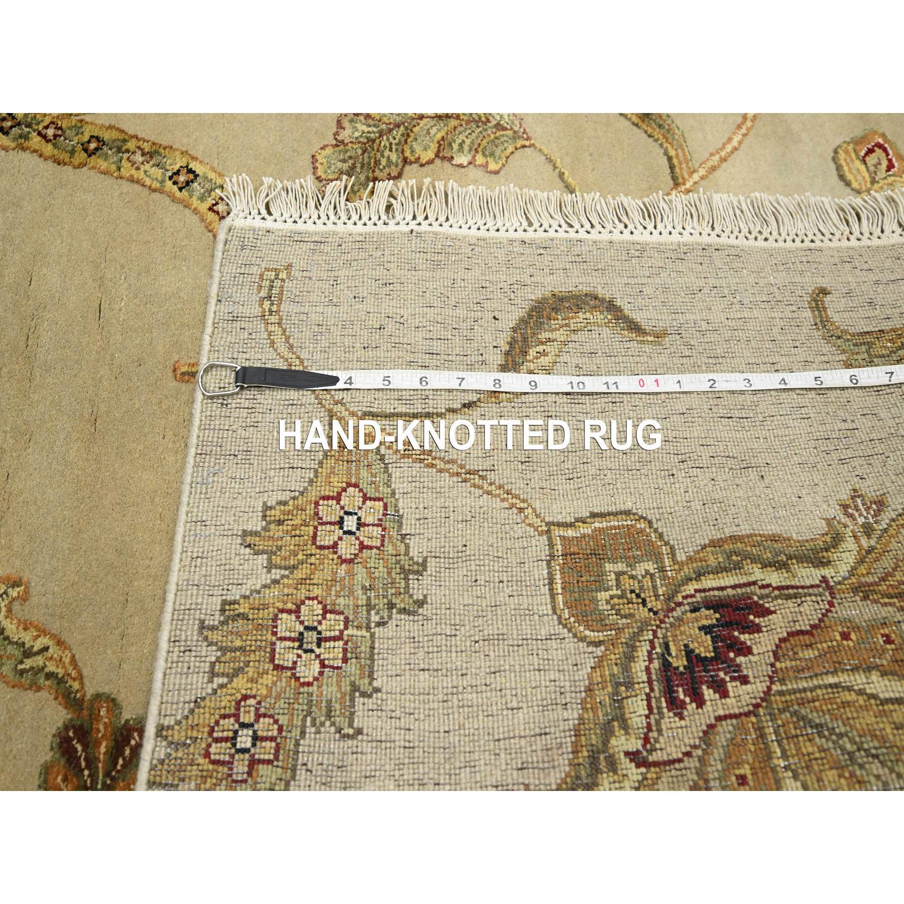 6'x8'10" Cornstalk Brown, Hand Knotted, Half Wool and Half Silk, Borderless Botanical Design, Densely Woven, Soft Pile, Oriental Rug Sh75603