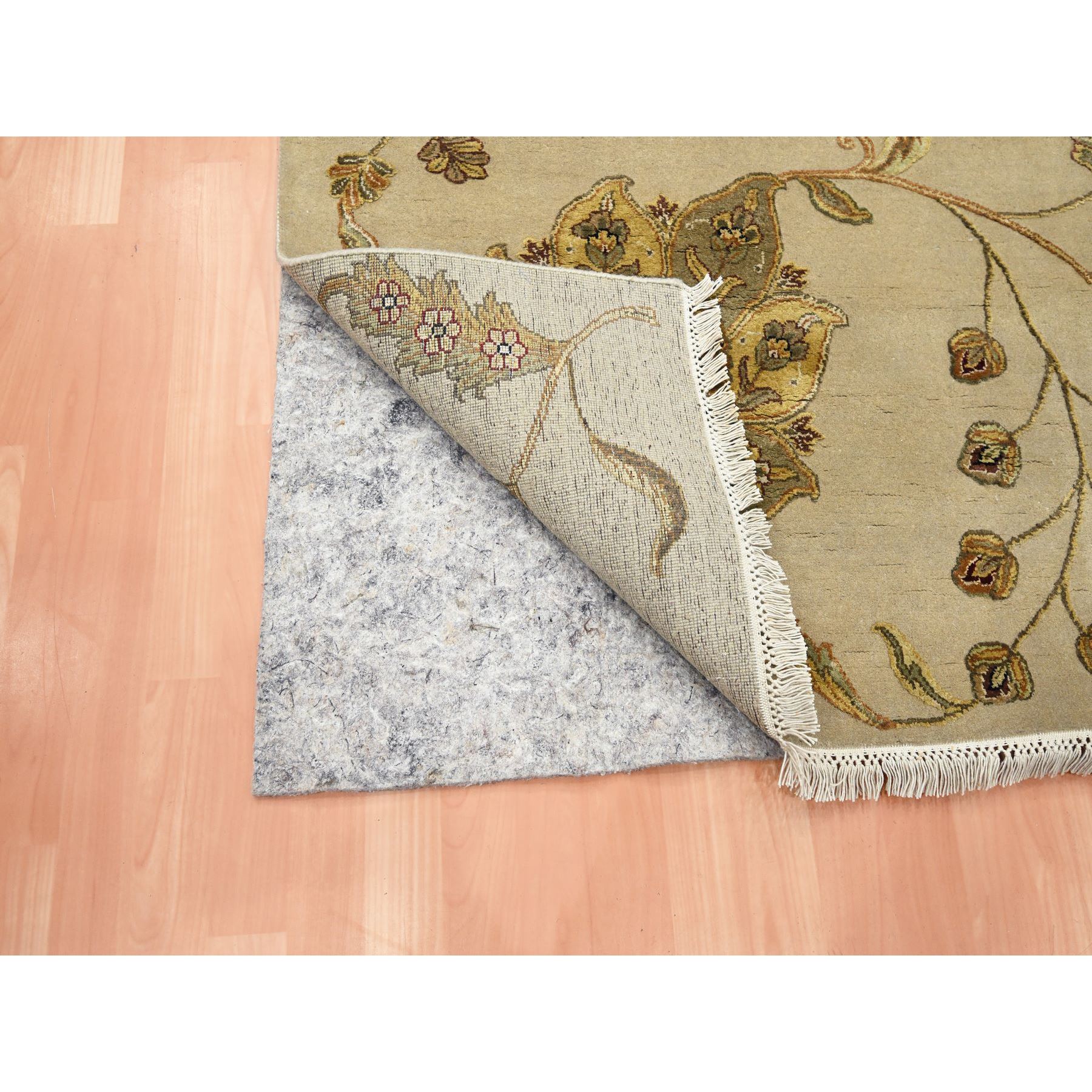 6'x8'10" Cornstalk Brown, Hand Knotted, Half Wool and Half Silk, Borderless Botanical Design, Densely Woven, Soft Pile, Oriental Rug Sh75603
