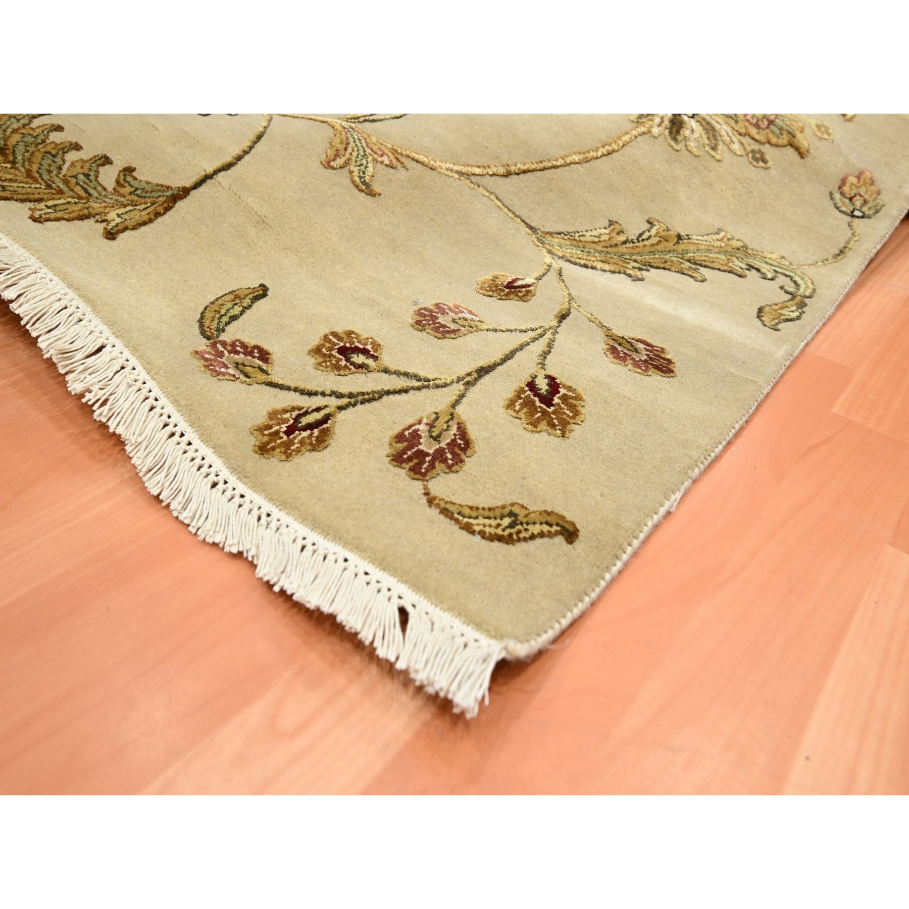 6'x8'10" Cornstalk Brown, Hand Knotted, Half Wool and Half Silk, Borderless Botanical Design, Densely Woven, Soft Pile, Oriental Rug Sh75603