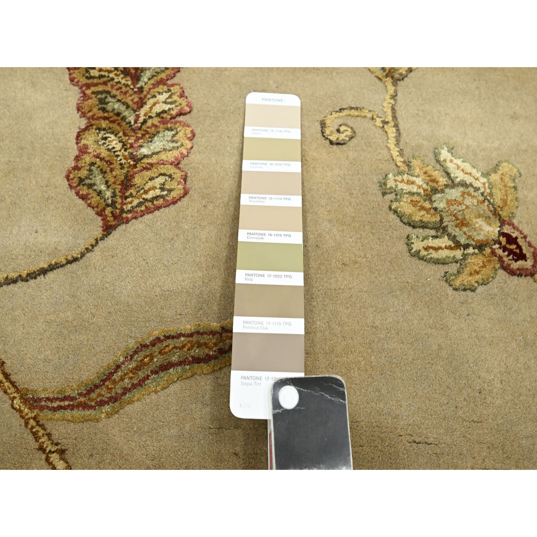 6'x8'10" Cornstalk Brown, Hand Knotted, Half Wool and Half Silk, Borderless Botanical Design, Densely Woven, Soft Pile, Oriental Rug Sh75603