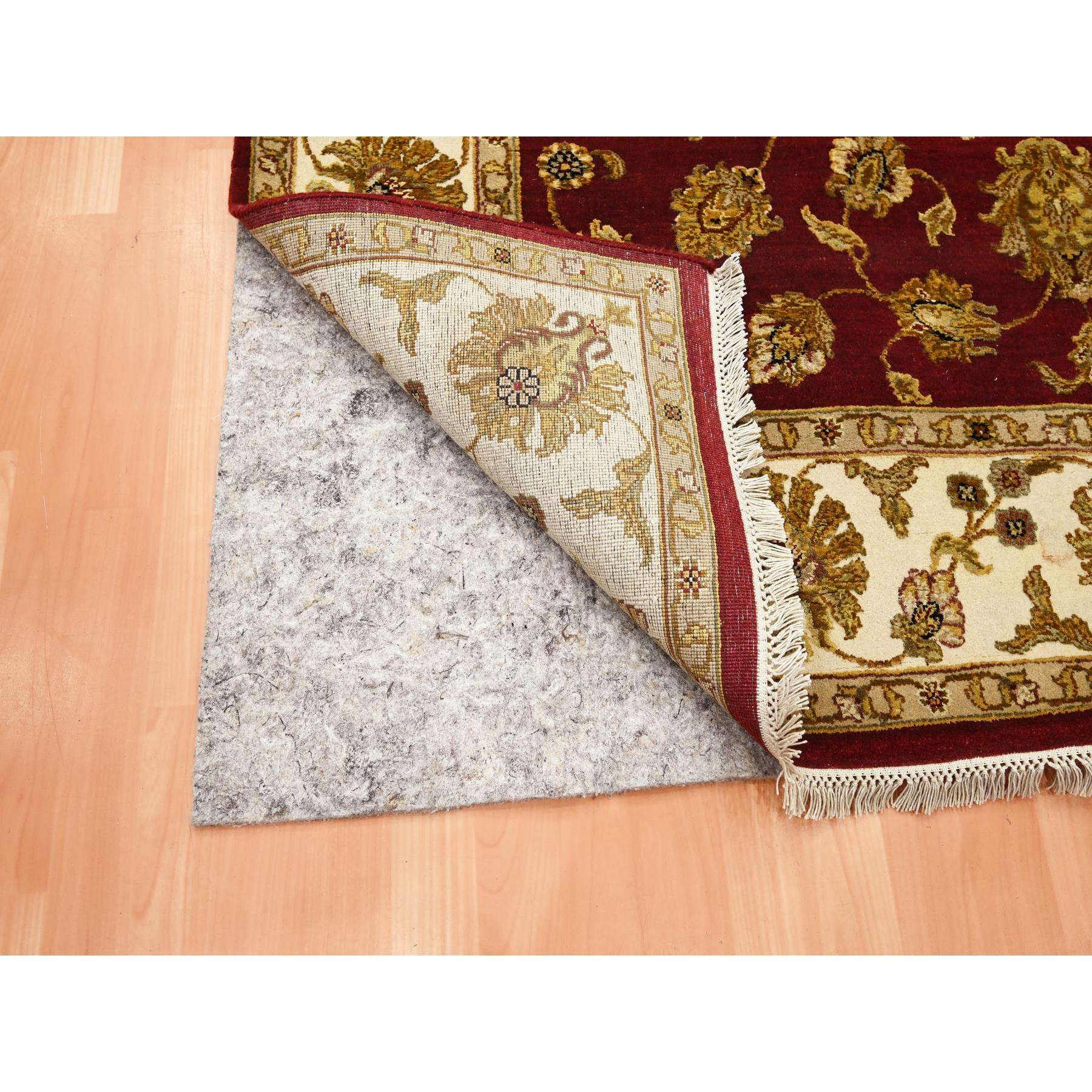 6'x9' Crimson Red, Hand Knotted, Wool and Silk, Soft Pile, Rajasthan with All Over Leaf Design, Thick and Plush, Oriental Rug Sh75604