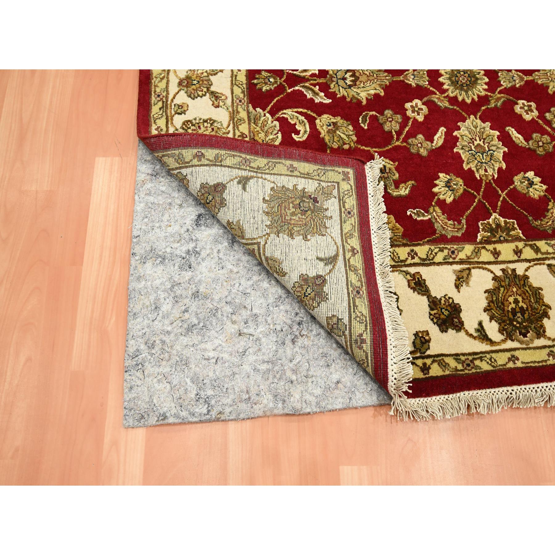 4'2"x5' Carmine Red, Rajasthan with All Over Leaf Design, Hand Knotted, Wool and Silk, Soft Pile, Thick and Plush, Squarish, Oriental Rug Sh75605