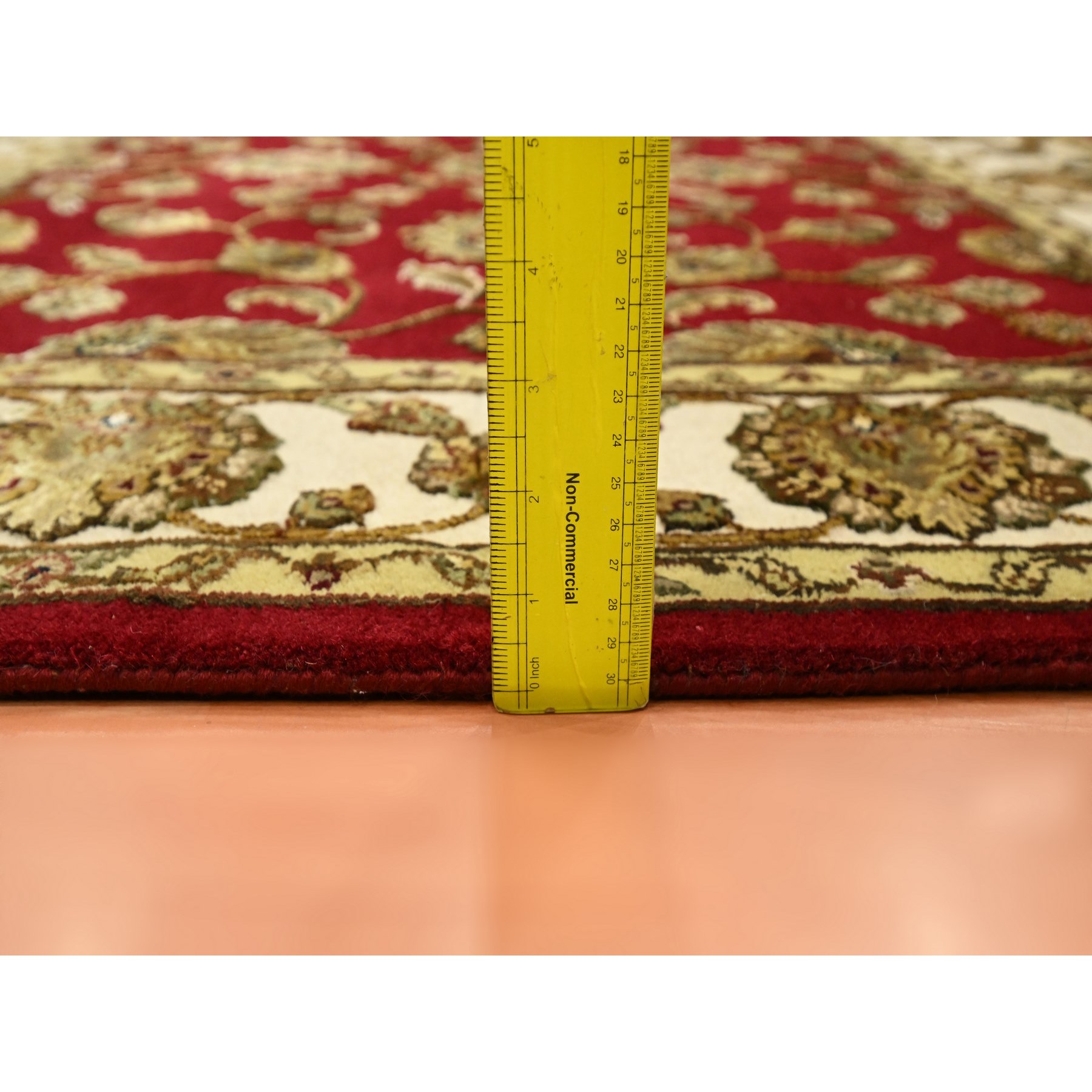 4'2"x5' Carmine Red, Rajasthan with All Over Leaf Design, Hand Knotted, Wool and Silk, Soft Pile, Thick and Plush, Squarish, Oriental Rug Sh75605