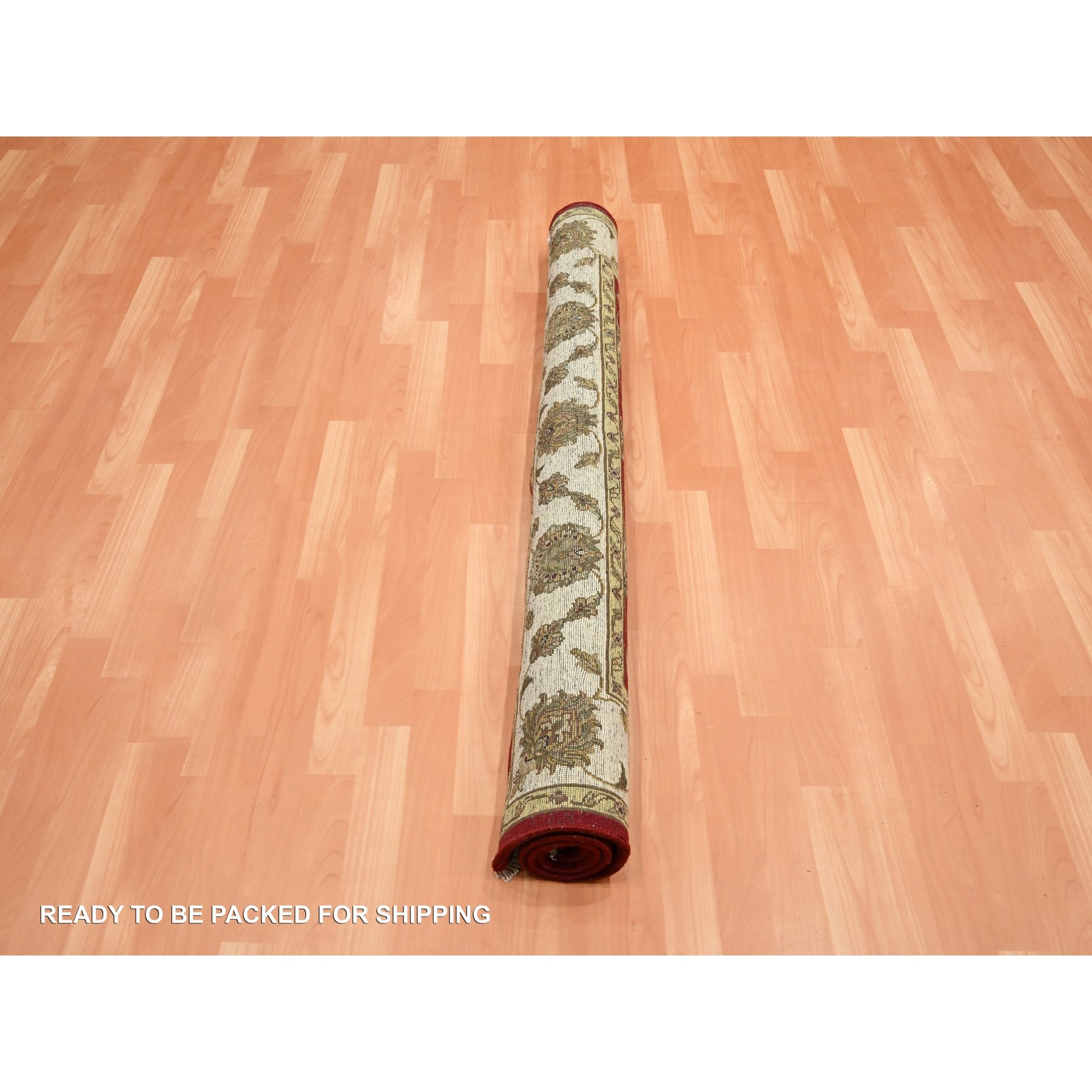 4'1"x5' Currant Red, Hand Knotted, Wool and Silk, Soft Pile, Thick and Plush, Rajasthan with All Over Leaf Design, Squarish, Oriental Rug Sh75606