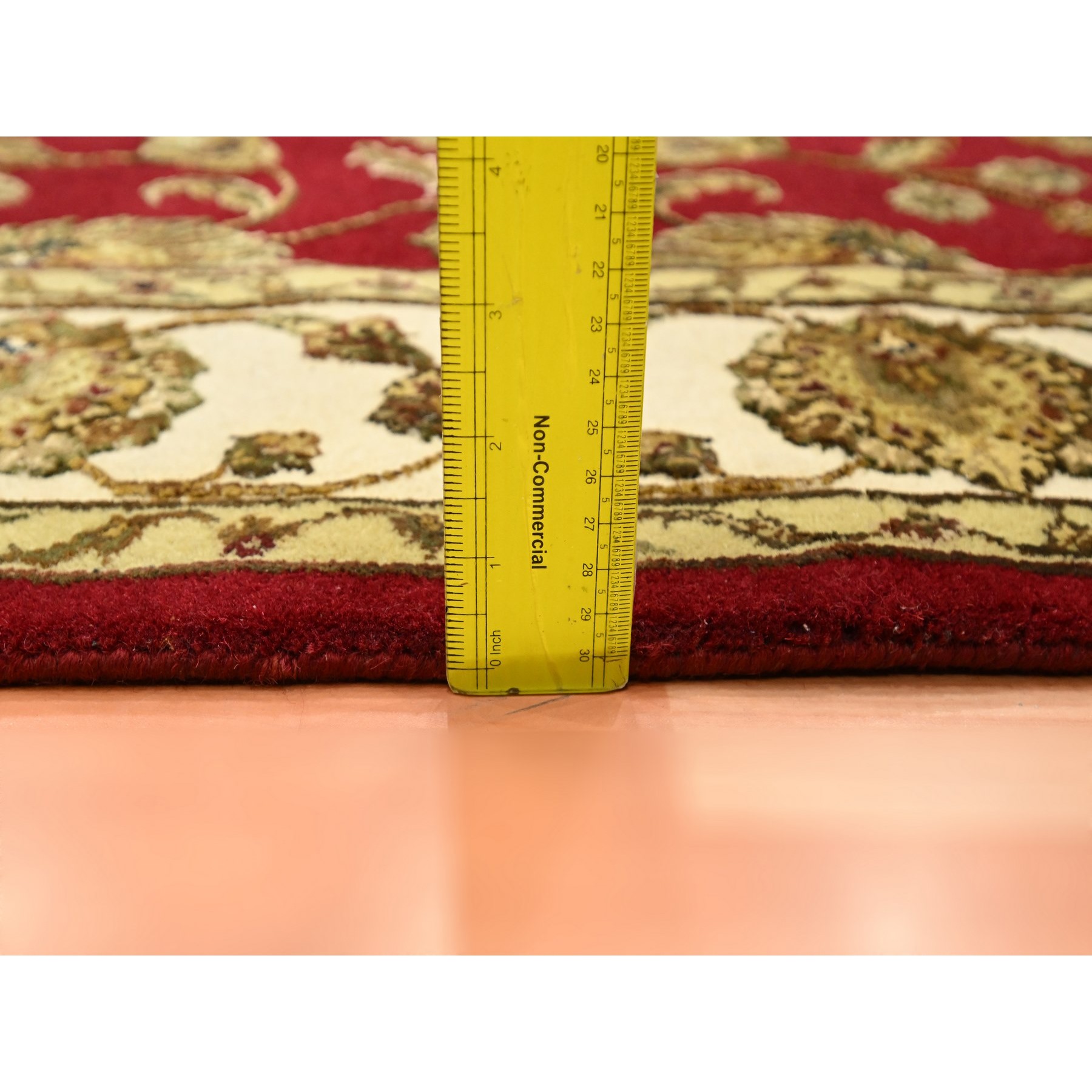 4'1"x5' Currant Red, Hand Knotted, Wool and Silk, Soft Pile, Thick and Plush, Rajasthan with All Over Leaf Design, Squarish, Oriental Rug Sh75606