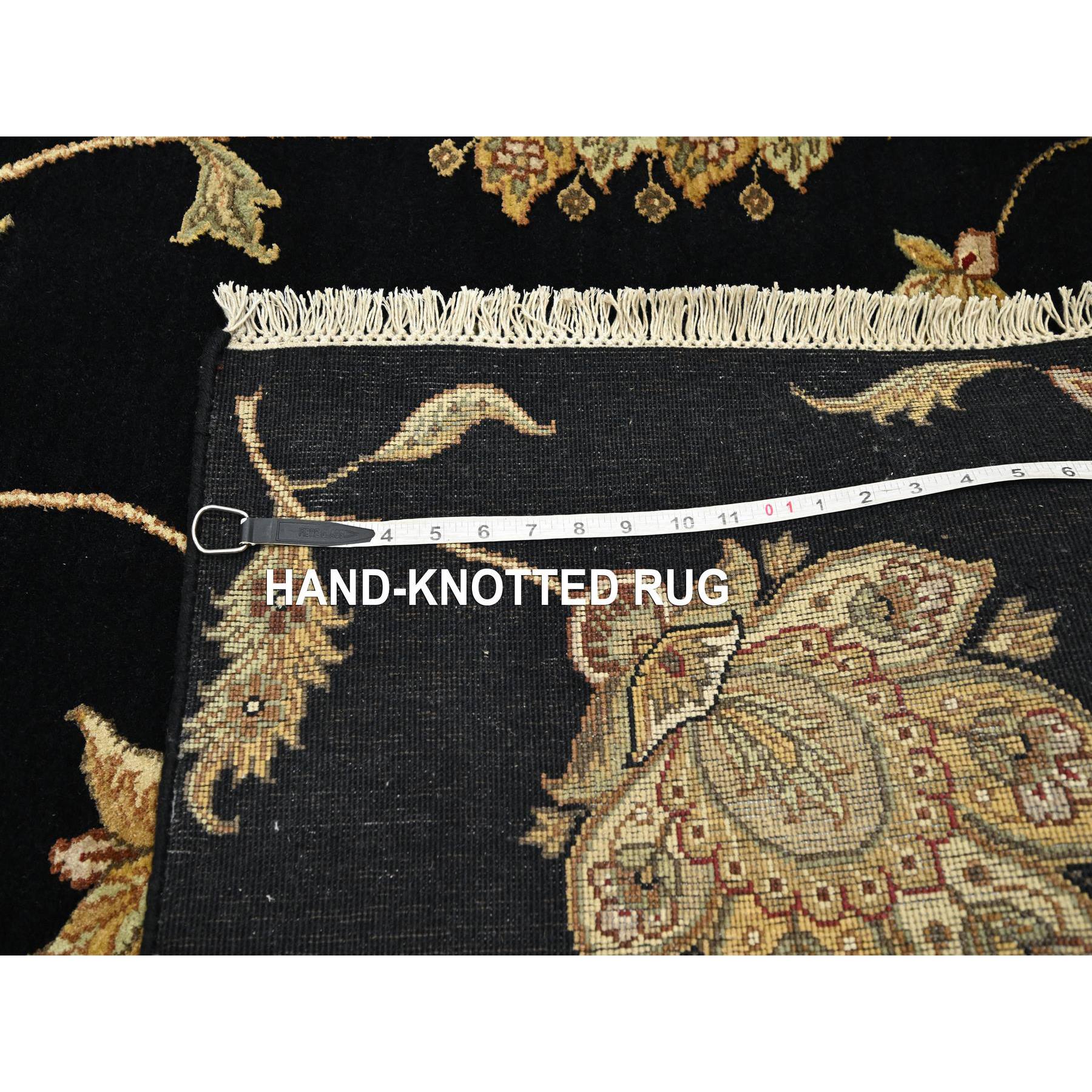 4'1"x6'1" Caviar Black, Half Wool and Half Silk, Borderless Botanical Design, Densely Woven, Soft Pile, Hand Knotted, Oriental Rug Sh75608