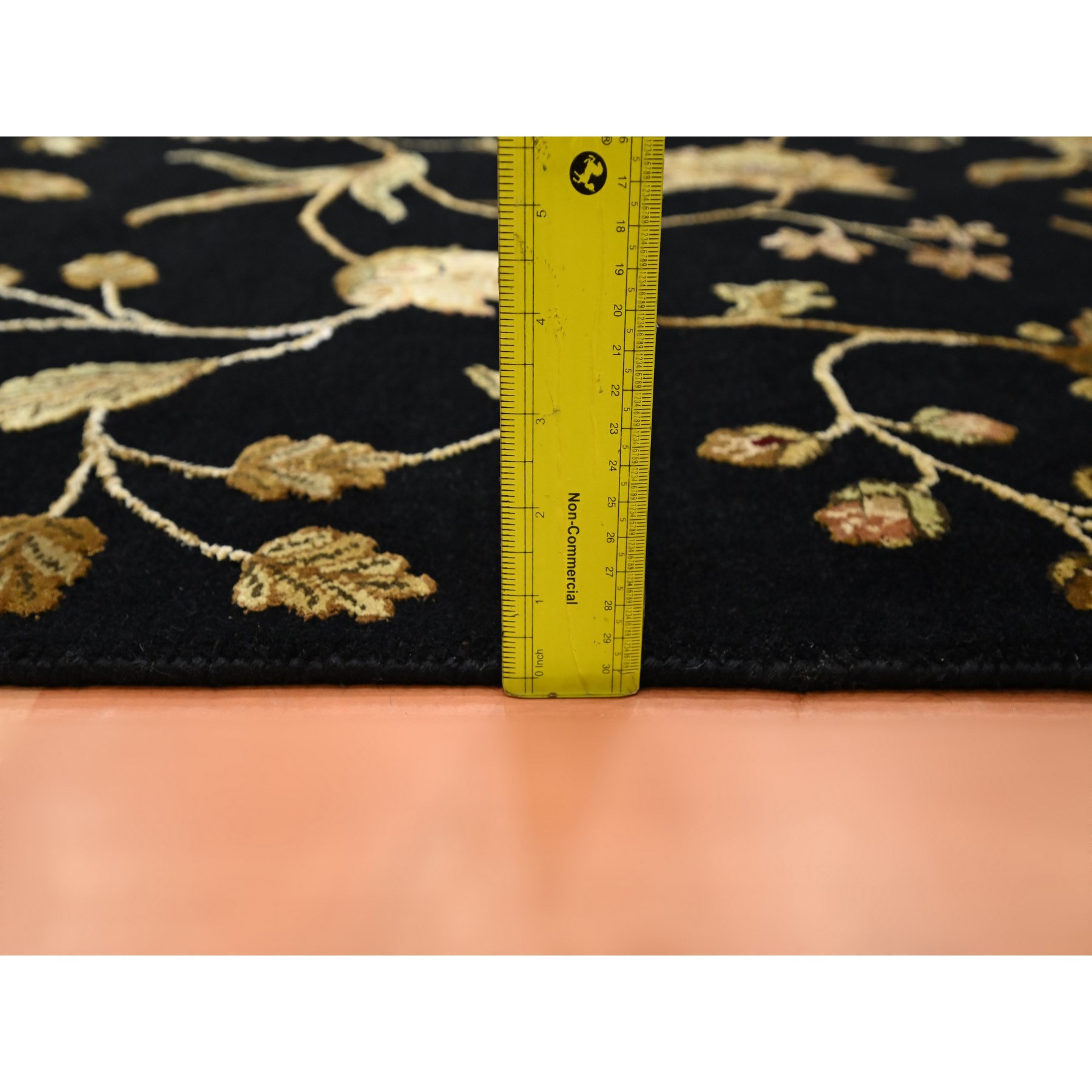 4'x6' Midnight Black, Borderless Botanical Design, Half Wool and Half Silk, Densely Woven, Soft Pile, Hand Knotted, Oriental Rug Sh75609