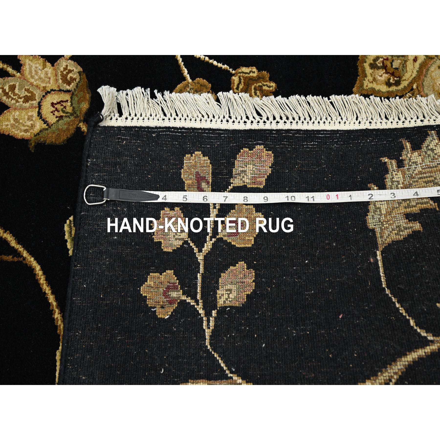 4'x6' Midnight Black, Borderless Botanical Design, Half Wool and Half Silk, Densely Woven, Soft Pile, Hand Knotted, Oriental Rug Sh75609