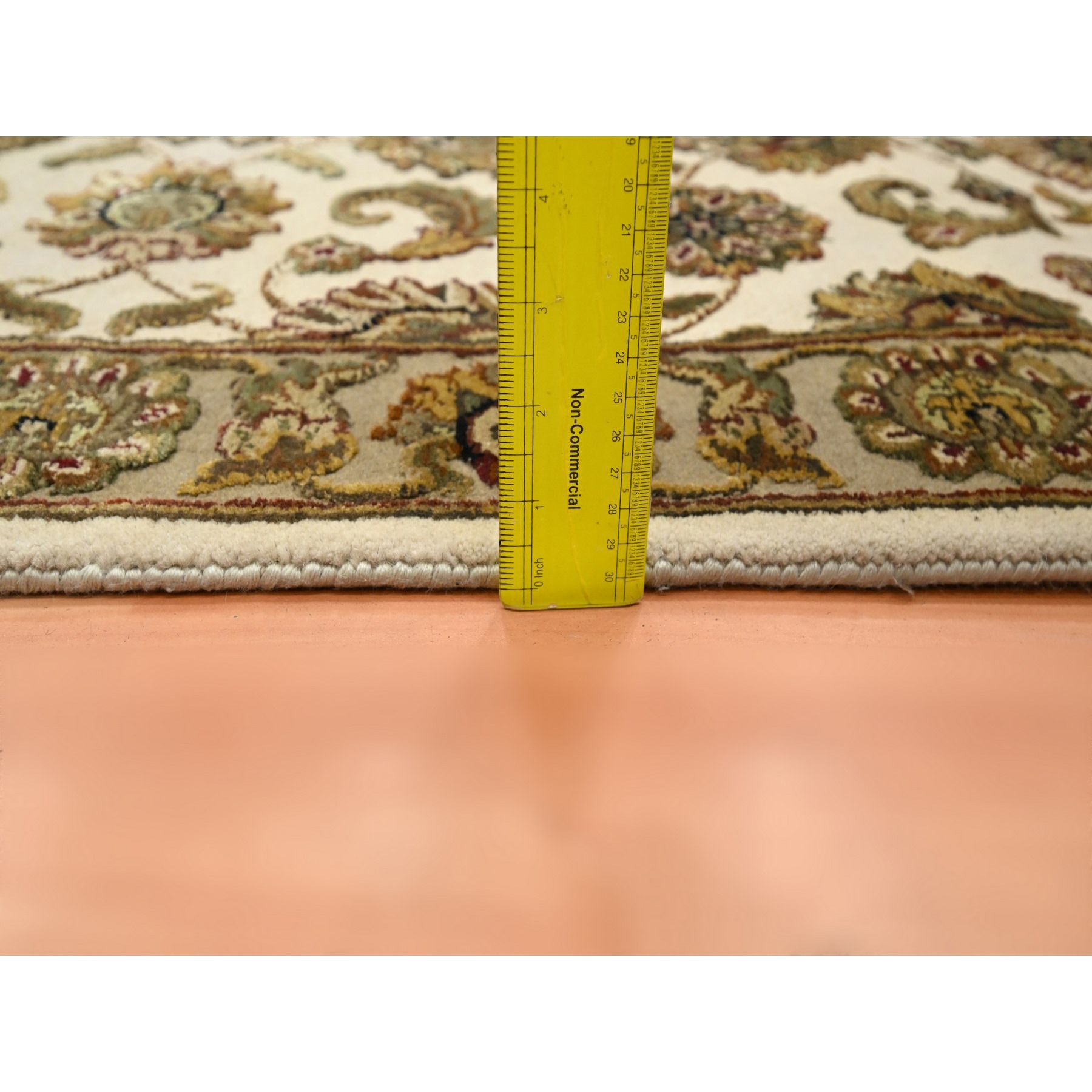 2'6"x8' Alabaster White, Rajasthan with All Over Leaf Design, Hand Knotted, Wool and Silk, Soft Pile, Thick and Plush, Runner, Oriental Rug Sh75612