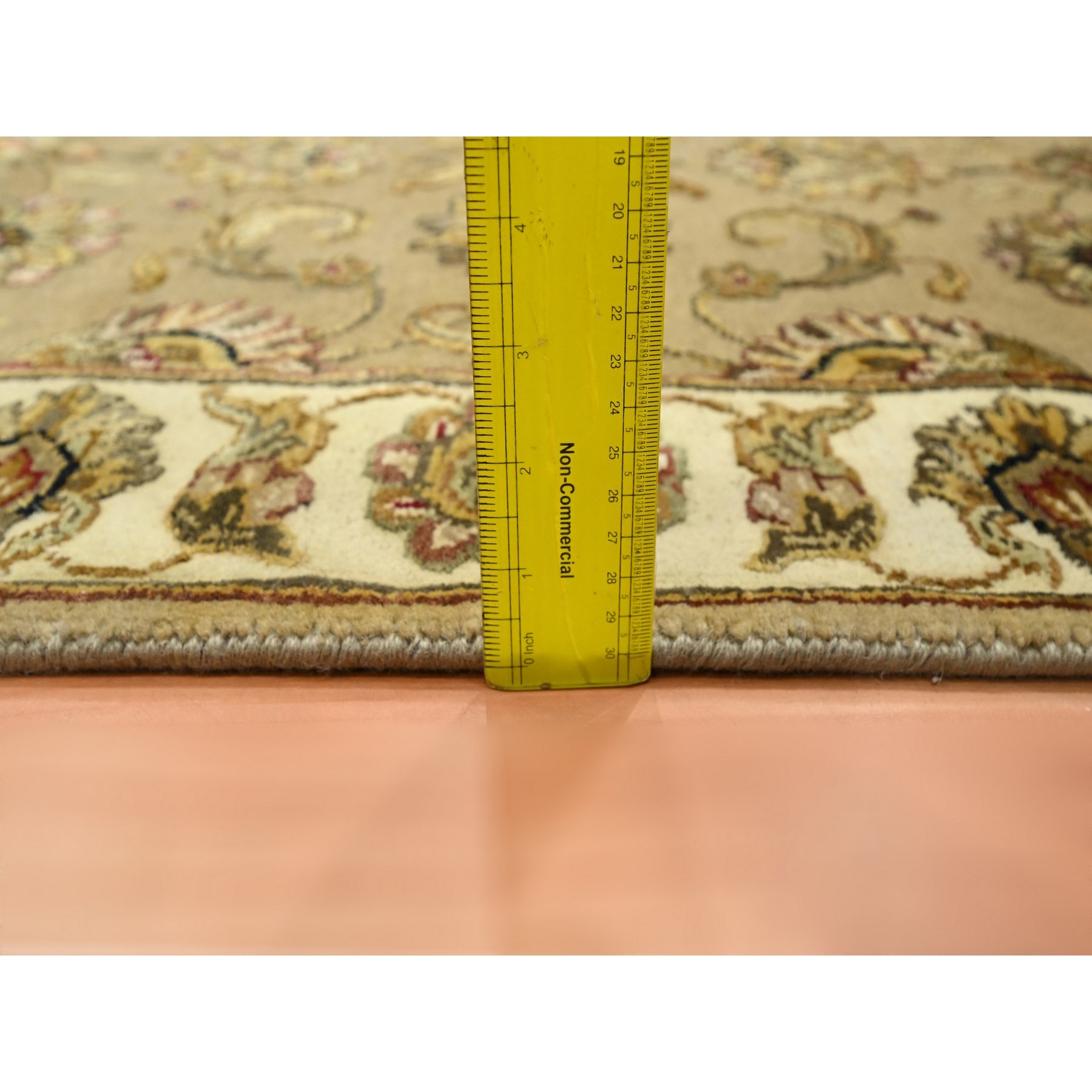 2'7"x8'1" Ecru Brown, Rajasthan with All Over Leaf Design, Hand Knotted, Wool and Silk, Densely Woven, Thick and Plush, Runner, Oriental Rug Sh75613