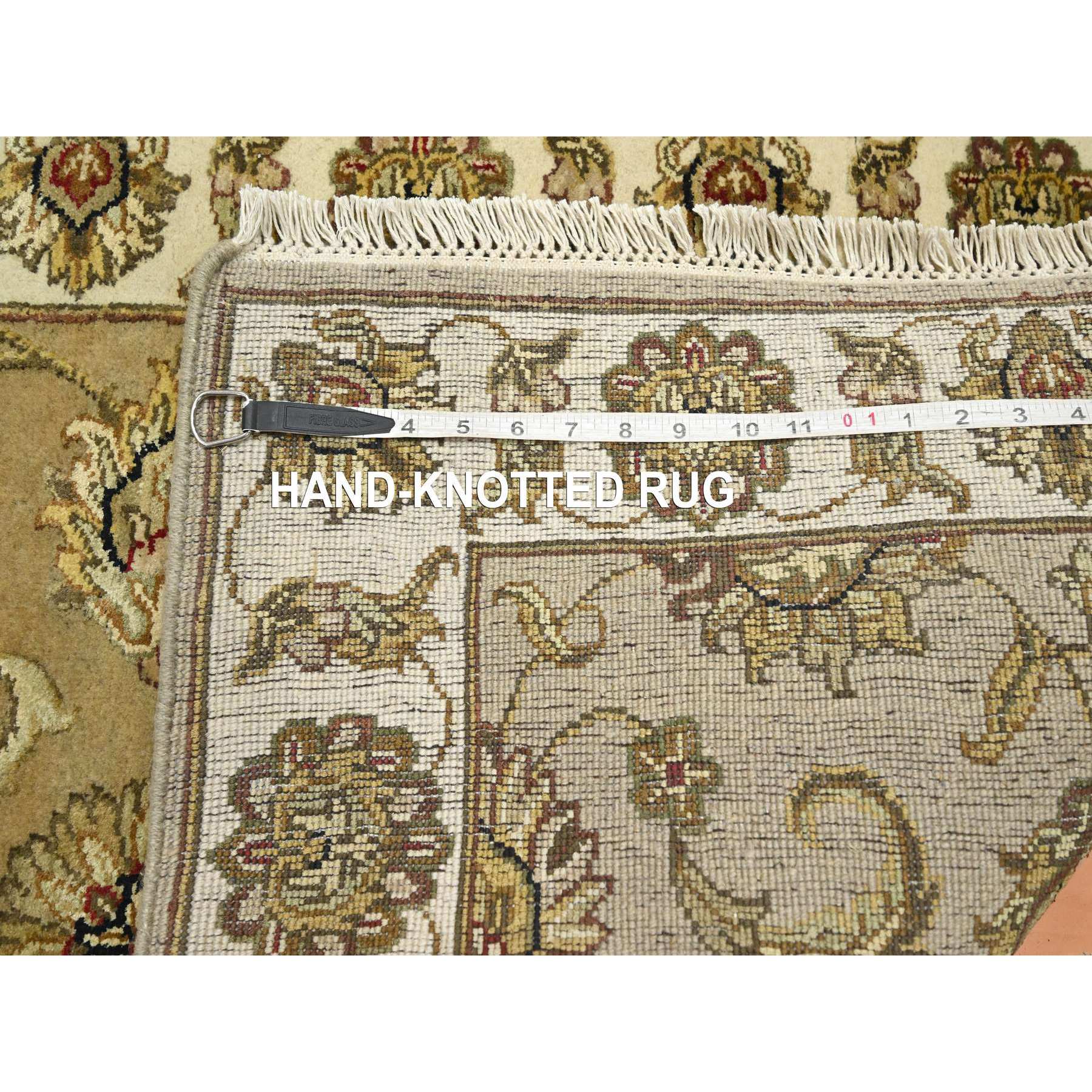 2'7"x8'1" Ecru Brown, Rajasthan with All Over Leaf Design, Hand Knotted, Wool and Silk, Densely Woven, Thick and Plush, Runner, Oriental Rug Sh75613