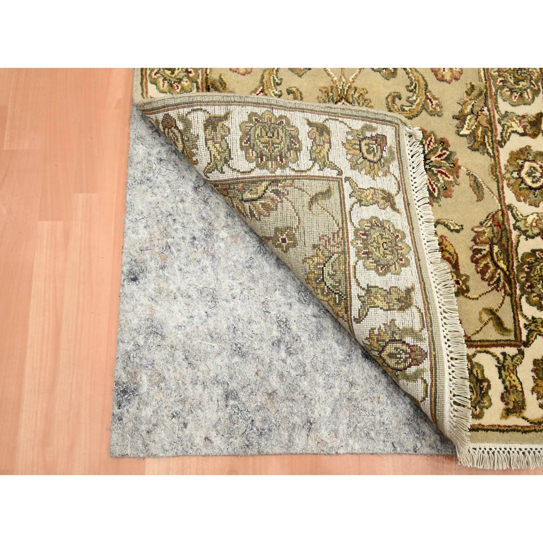 2'6"x8' Dark Vanilla Brown, Rajasthan with All Over Leaf Design, Hand Knotted, Wool and Silk, Soft Pile, Thick and Plush, Runner, Oriental Rug Sh75615