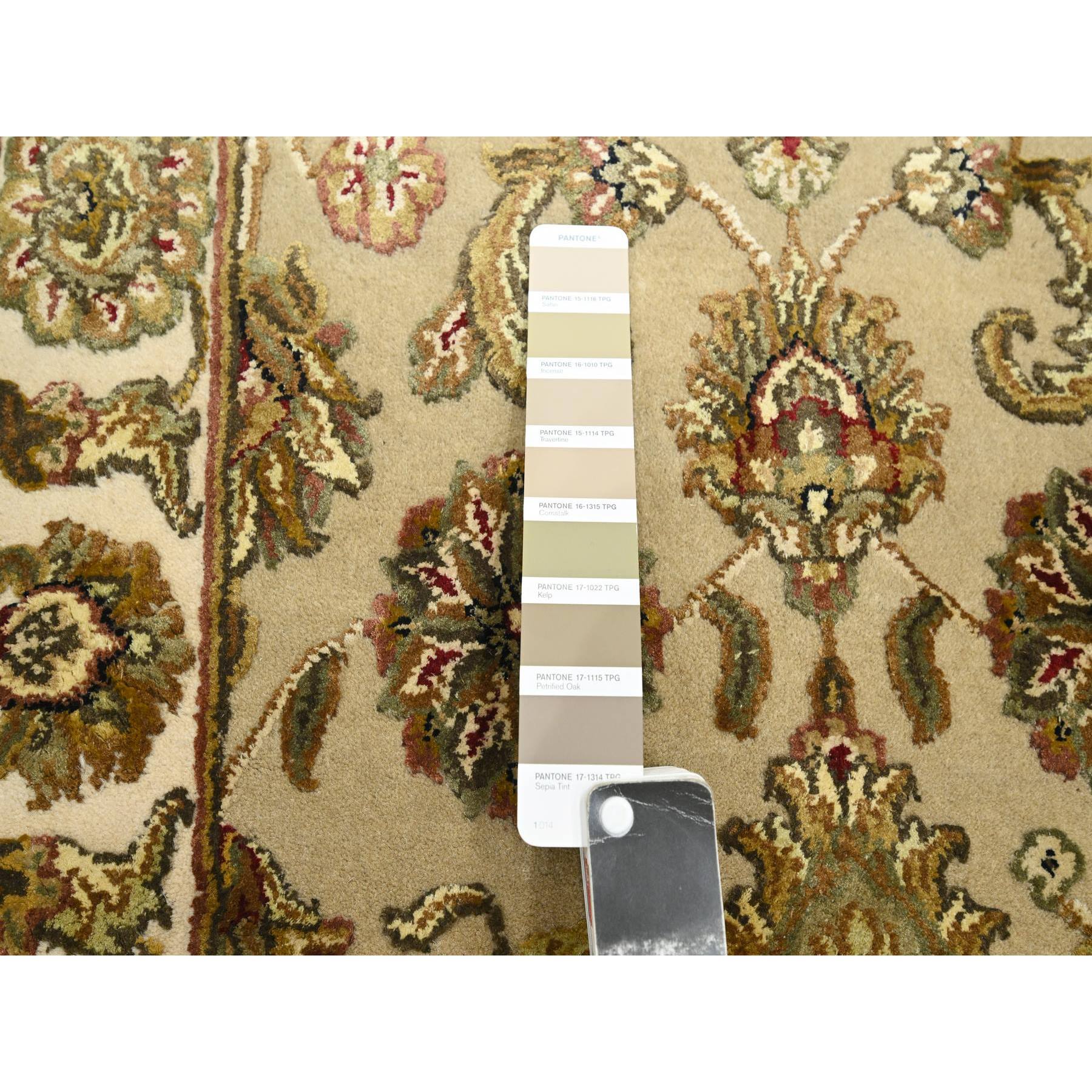 2'6"x8' Dark Vanilla Brown, Rajasthan with All Over Leaf Design, Hand Knotted, Wool and Silk, Soft Pile, Thick and Plush, Runner, Oriental Rug Sh75615
