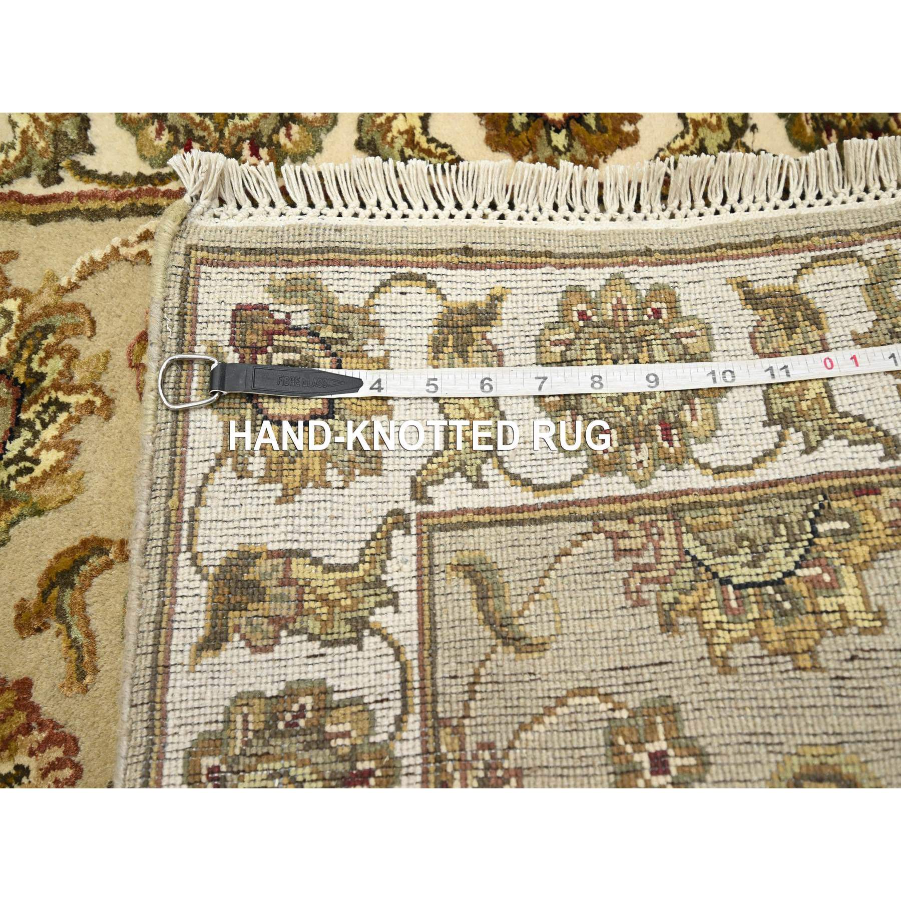 2'6"x8' Dark Vanilla Brown, Rajasthan with All Over Leaf Design, Hand Knotted, Wool and Silk, Soft Pile, Thick and Plush, Runner, Oriental Rug Sh75615