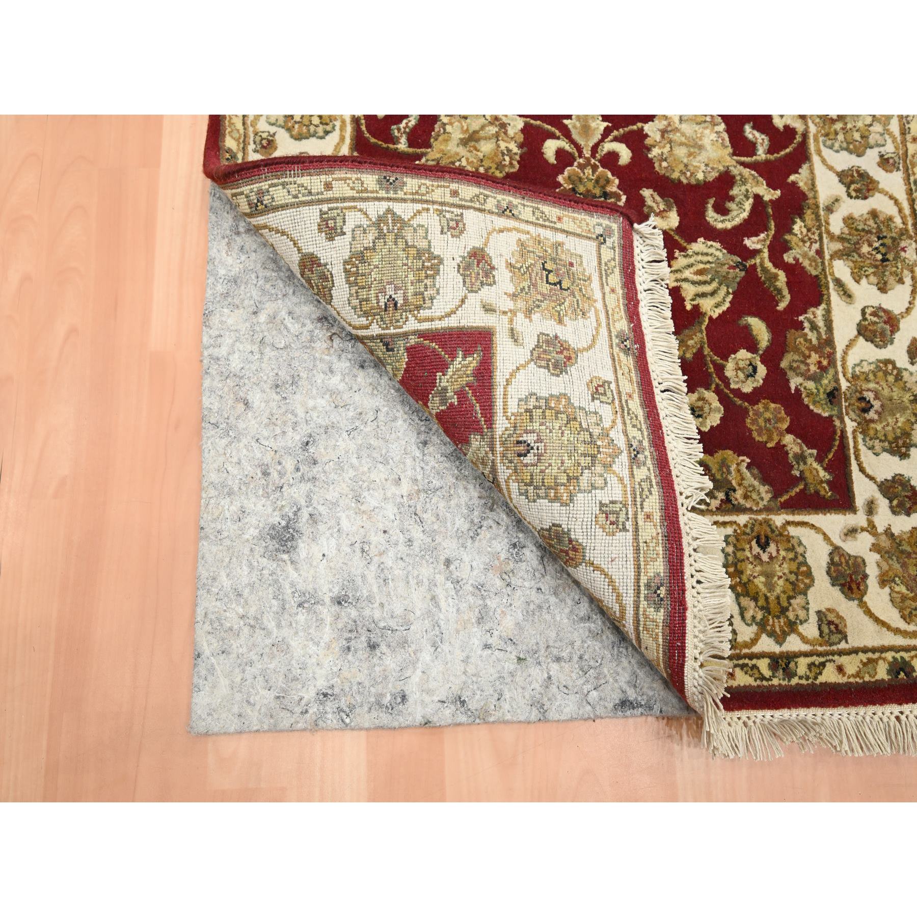 2'6"x9'5" Angels Red, Wool and Silk, Soft Pile, Rajasthan with All Over Leaf Design, Hand Knotted, Thick and Plush, Runner, Oriental Rug Sh75616