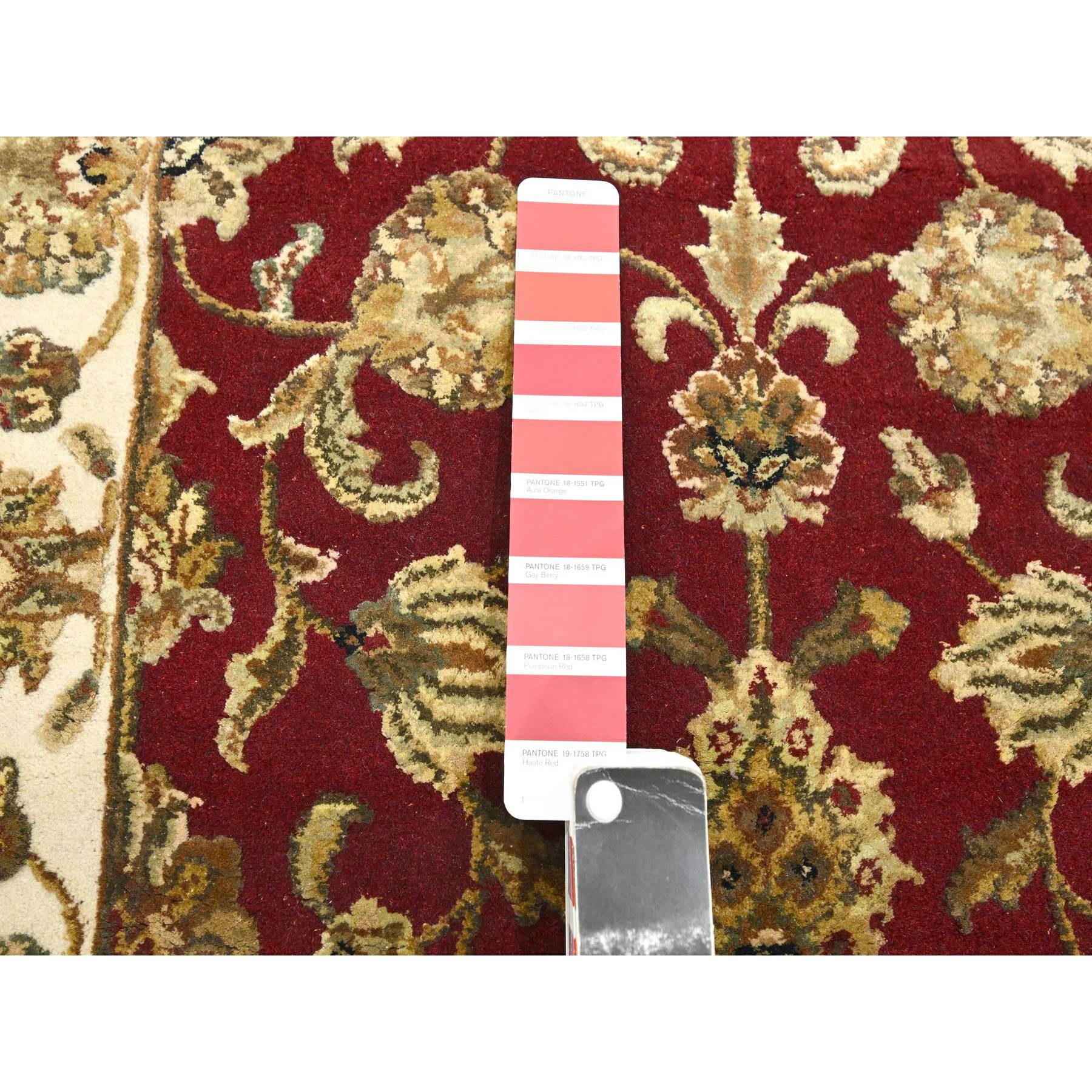 2'6"x9'5" Angels Red, Wool and Silk, Soft Pile, Rajasthan with All Over Leaf Design, Hand Knotted, Thick and Plush, Runner, Oriental Rug Sh75616