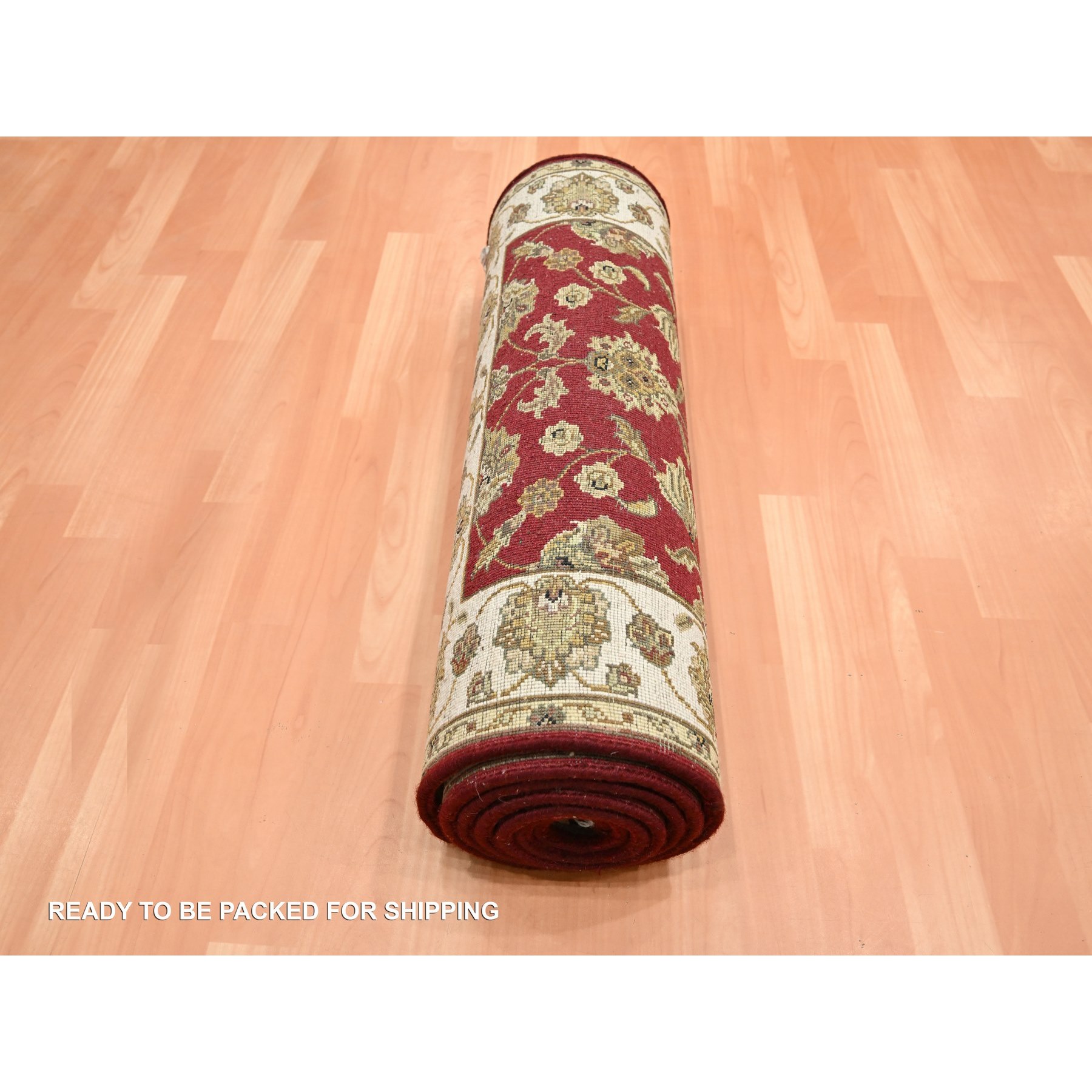 2'6"x9'5" Angels Red, Wool and Silk, Soft Pile, Rajasthan with All Over Leaf Design, Hand Knotted, Thick and Plush, Runner, Oriental Rug Sh75616