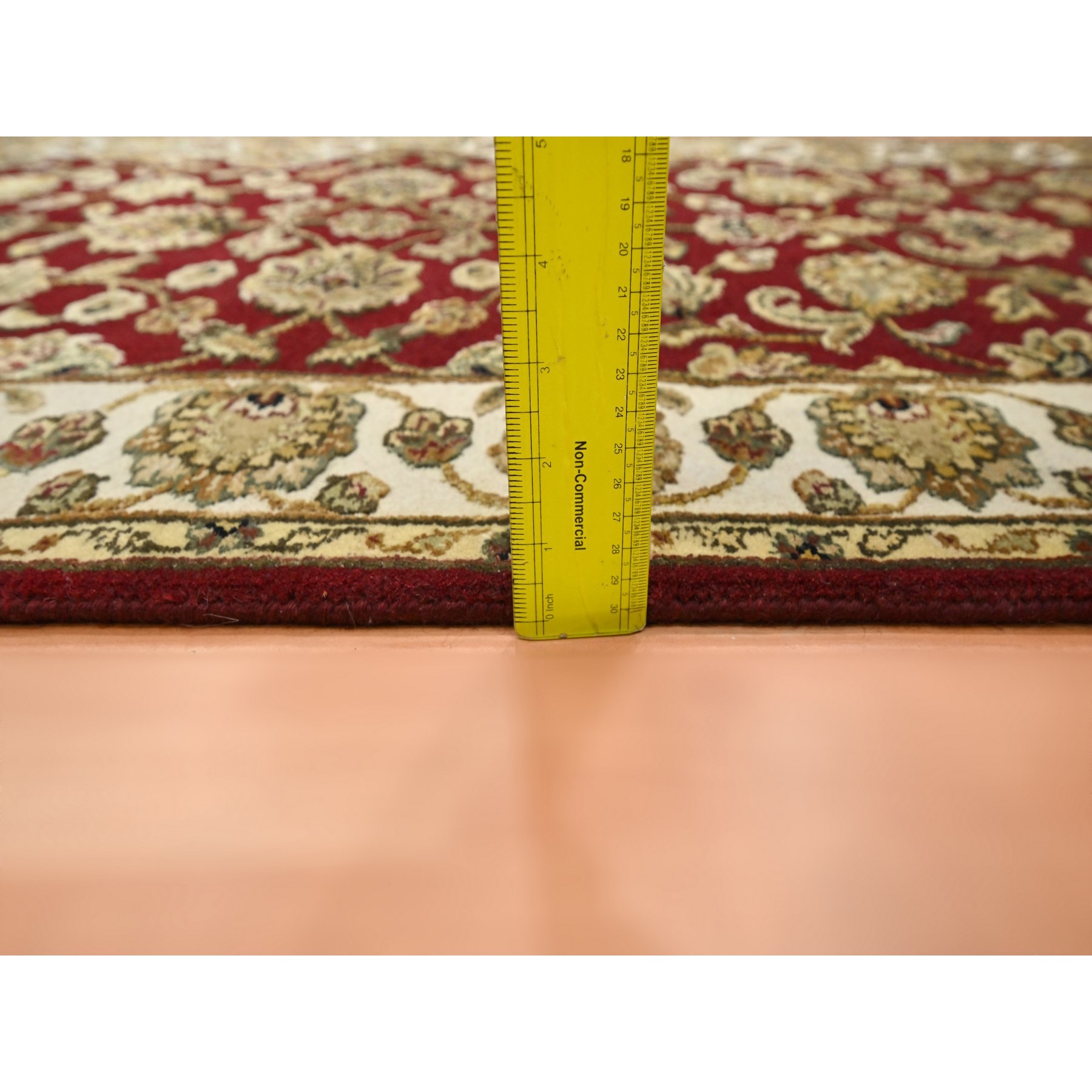 2'6"x9'5" Angels Red, Wool and Silk, Soft Pile, Rajasthan with All Over Leaf Design, Hand Knotted, Thick and Plush, Runner, Oriental Rug Sh75616