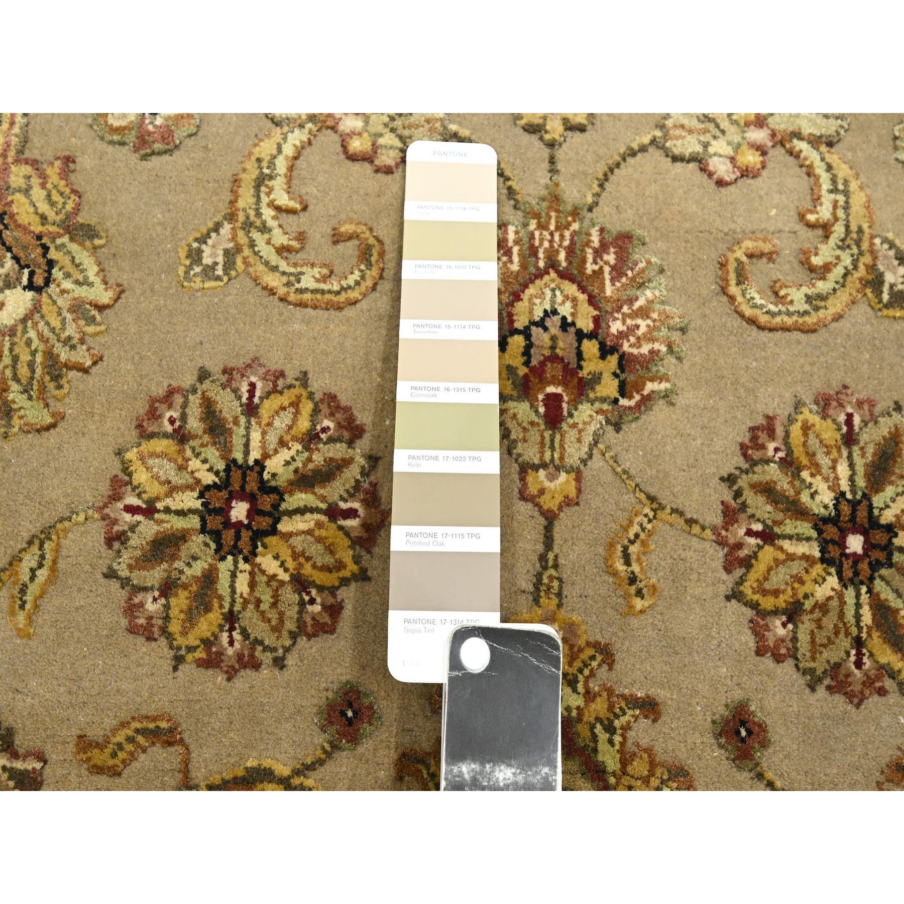 2'6"x8'3" Desert Sand Brown, Hand Knotted, Rajasthan with All Over Leaf Design, Wool and Silk, Soft Pile, Thick and Plush, Runner, Oriental Rug Sh75617