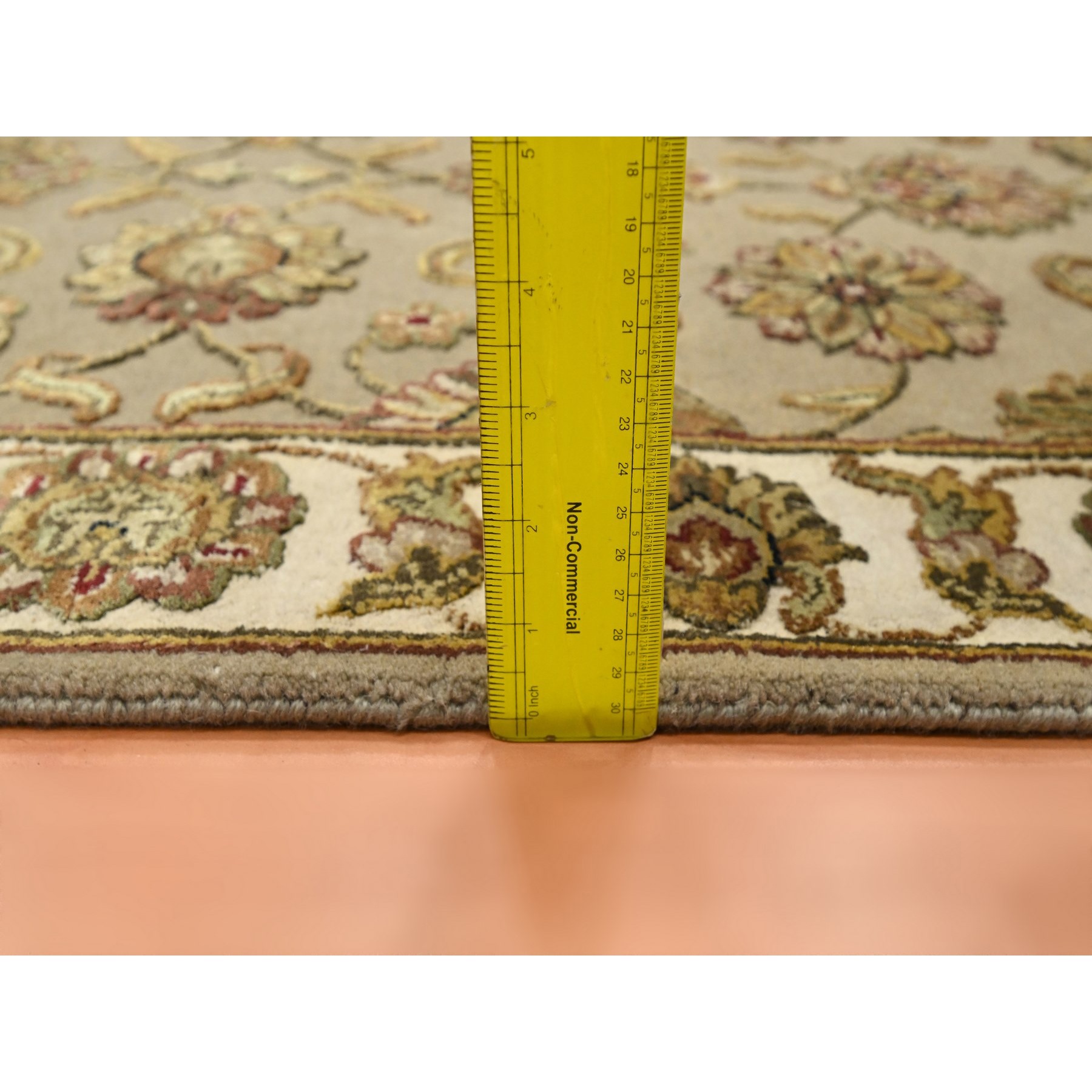2'6"x8'3" Desert Sand Brown, Hand Knotted, Rajasthan with All Over Leaf Design, Wool and Silk, Soft Pile, Thick and Plush, Runner, Oriental Rug Sh75617