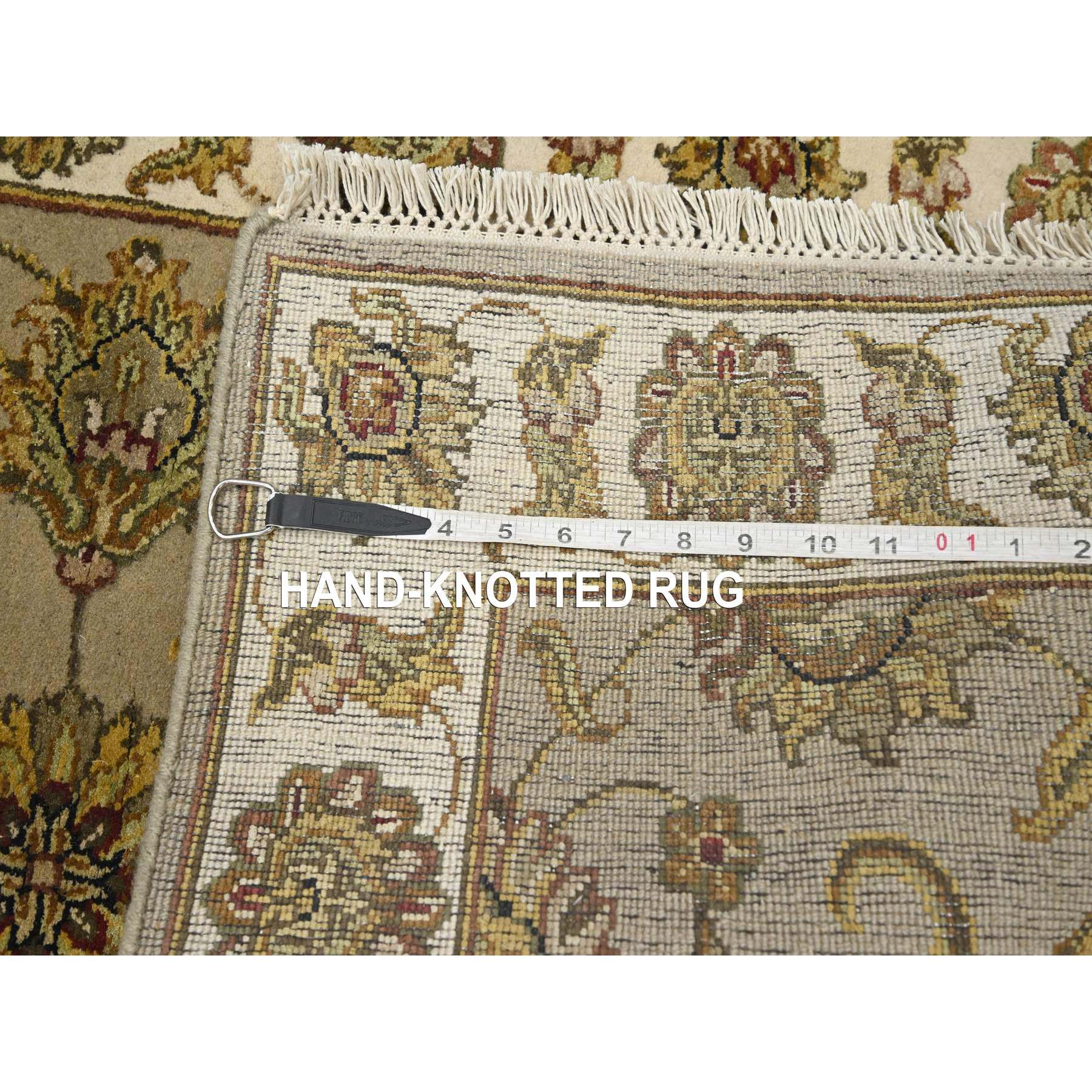 2'6"x8'3" Desert Sand Brown, Hand Knotted, Rajasthan with All Over Leaf Design, Wool and Silk, Soft Pile, Thick and Plush, Runner, Oriental Rug Sh75617