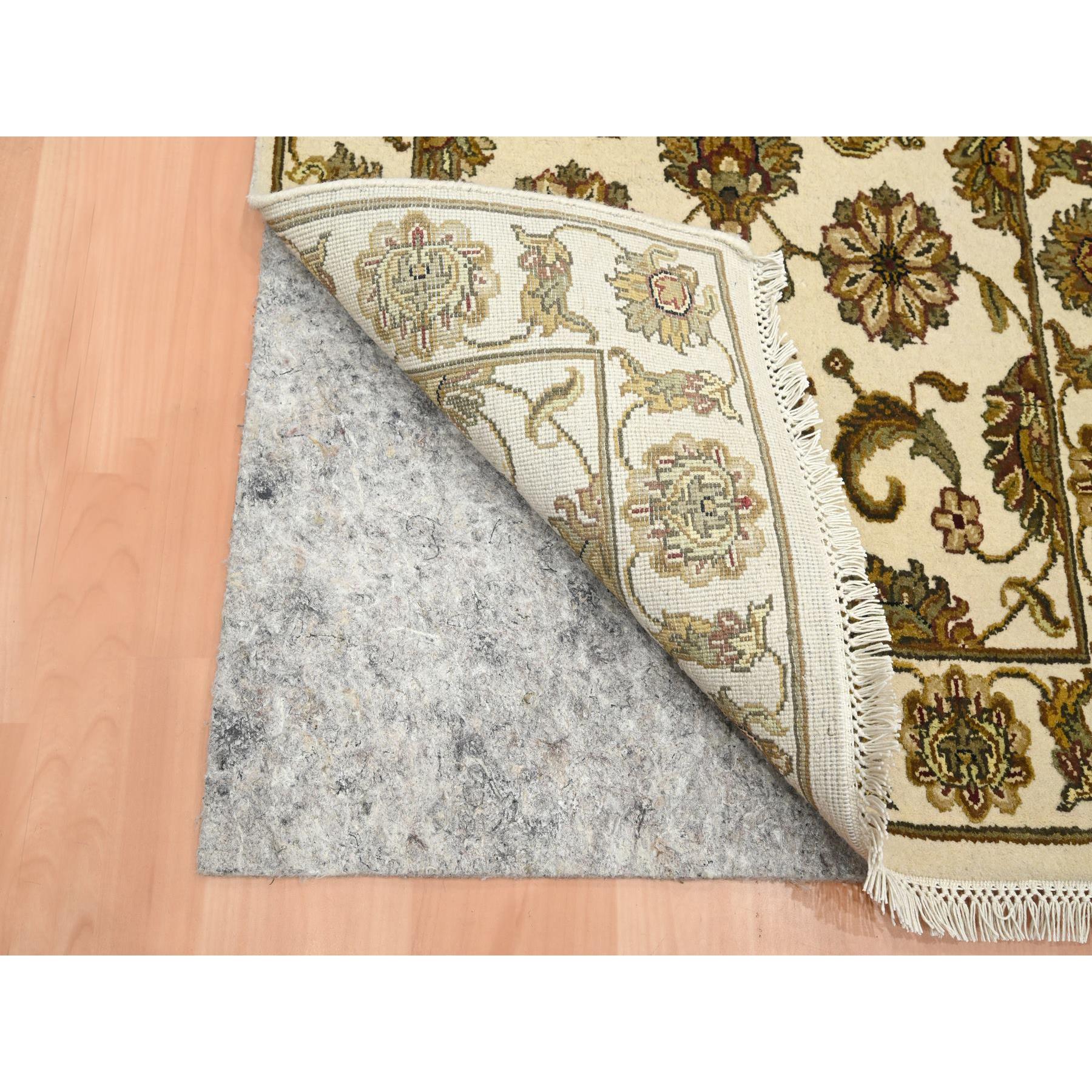 2'7"x8'3" Photon White, Rajasthan with All Over Leaf Design, Hand Knotted, Wool and Silk, Thick and Plush, Densely Woven, Runner, Oriental Rug Sh75620
