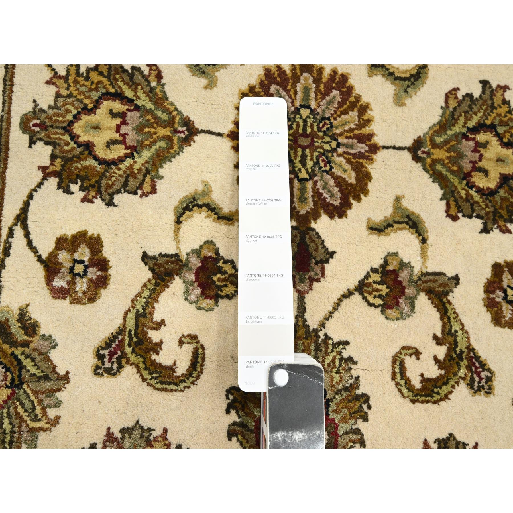 2'7"x8'3" Photon White, Rajasthan with All Over Leaf Design, Hand Knotted, Wool and Silk, Thick and Plush, Densely Woven, Runner, Oriental Rug Sh75620