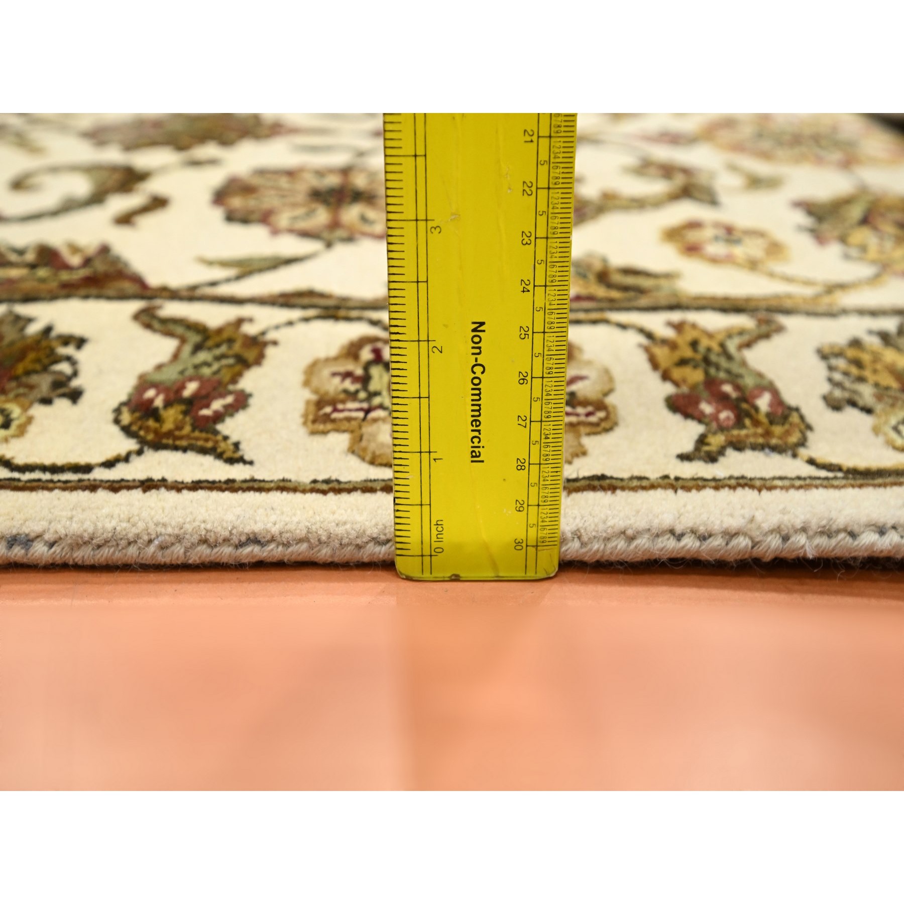 2'7"x8'3" Photon White, Rajasthan with All Over Leaf Design, Hand Knotted, Wool and Silk, Thick and Plush, Densely Woven, Runner, Oriental Rug Sh75620