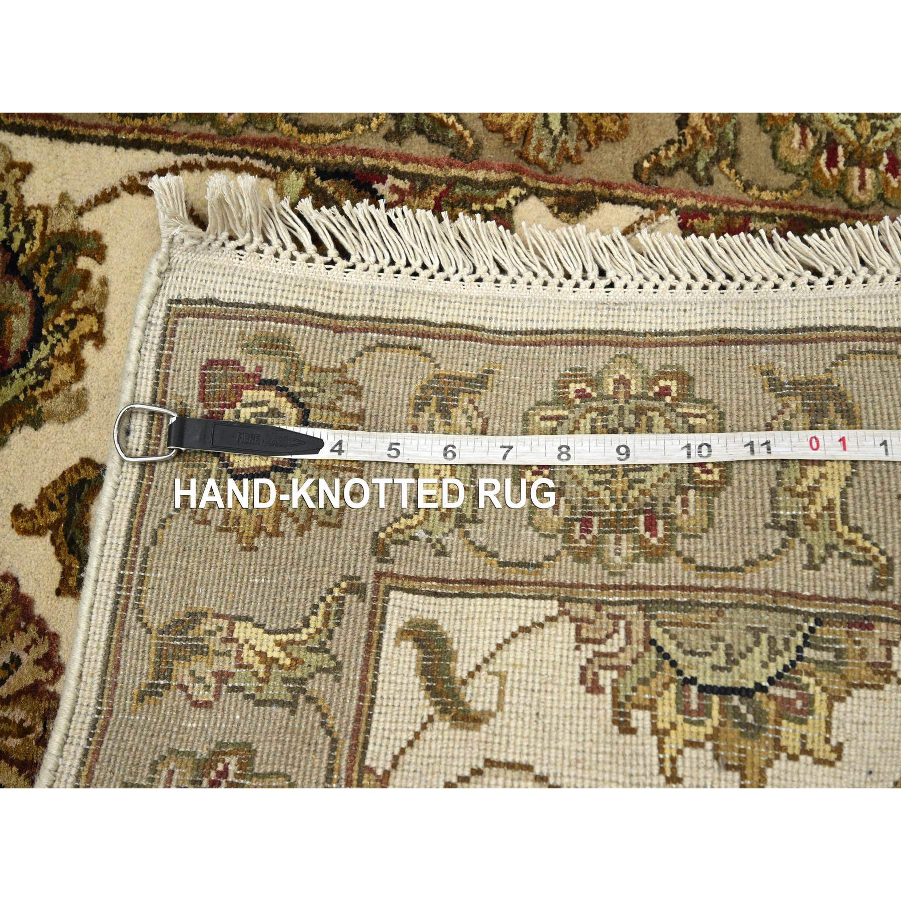 2'6"x8' Chiffon White, Rajasthan with All Over Leaf Design, Hand Knotted, Wool and Silk, Soft Pile, Thick and Plush, Runner, Oriental Rug Sh75621