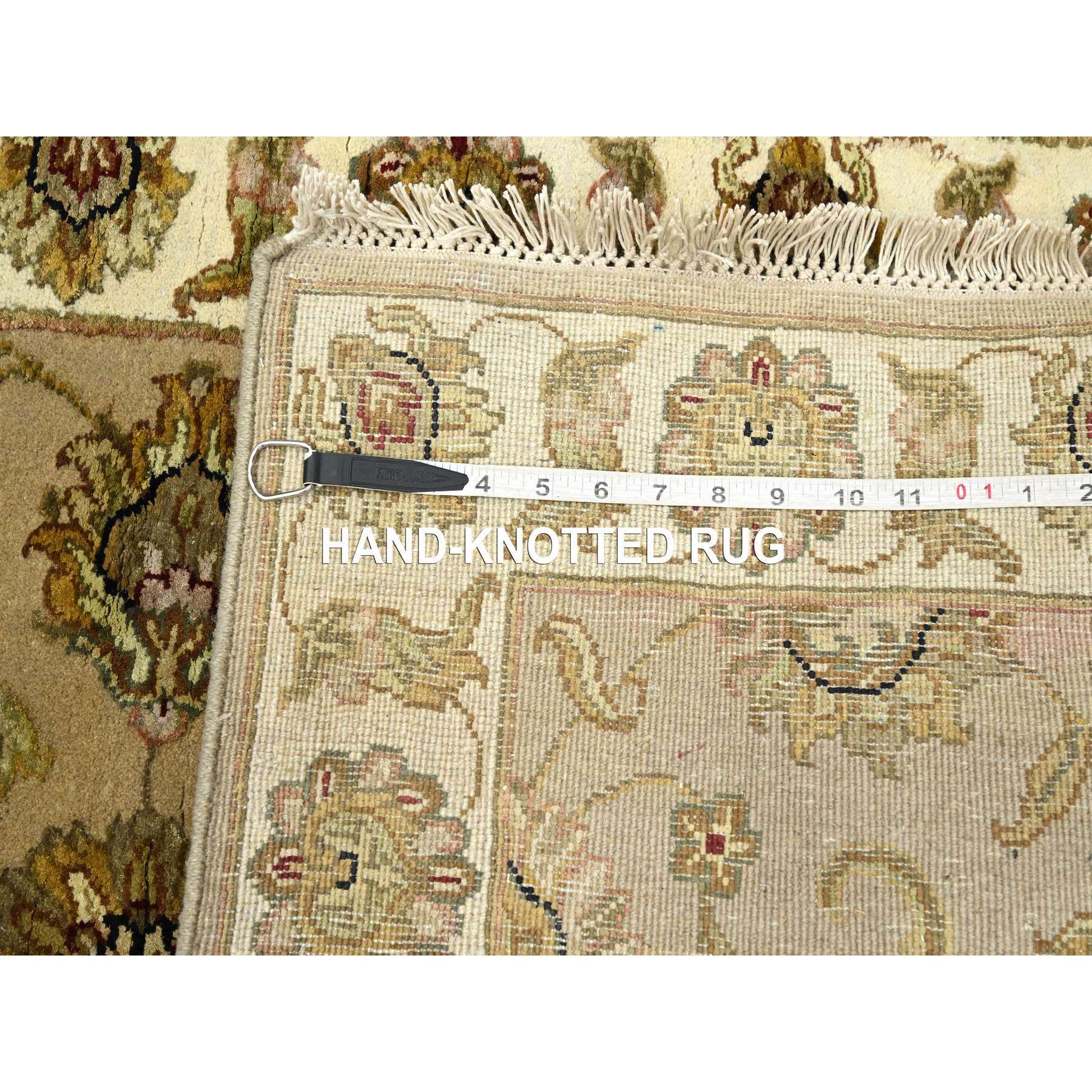 2'6"x8'3" Ecru Brown, Rajasthan with All Over Leaf Design, Hand Knotted, Wool and Silk, Densely Woven, Thick and Plush, Runner, Oriental Rug Sh75622
