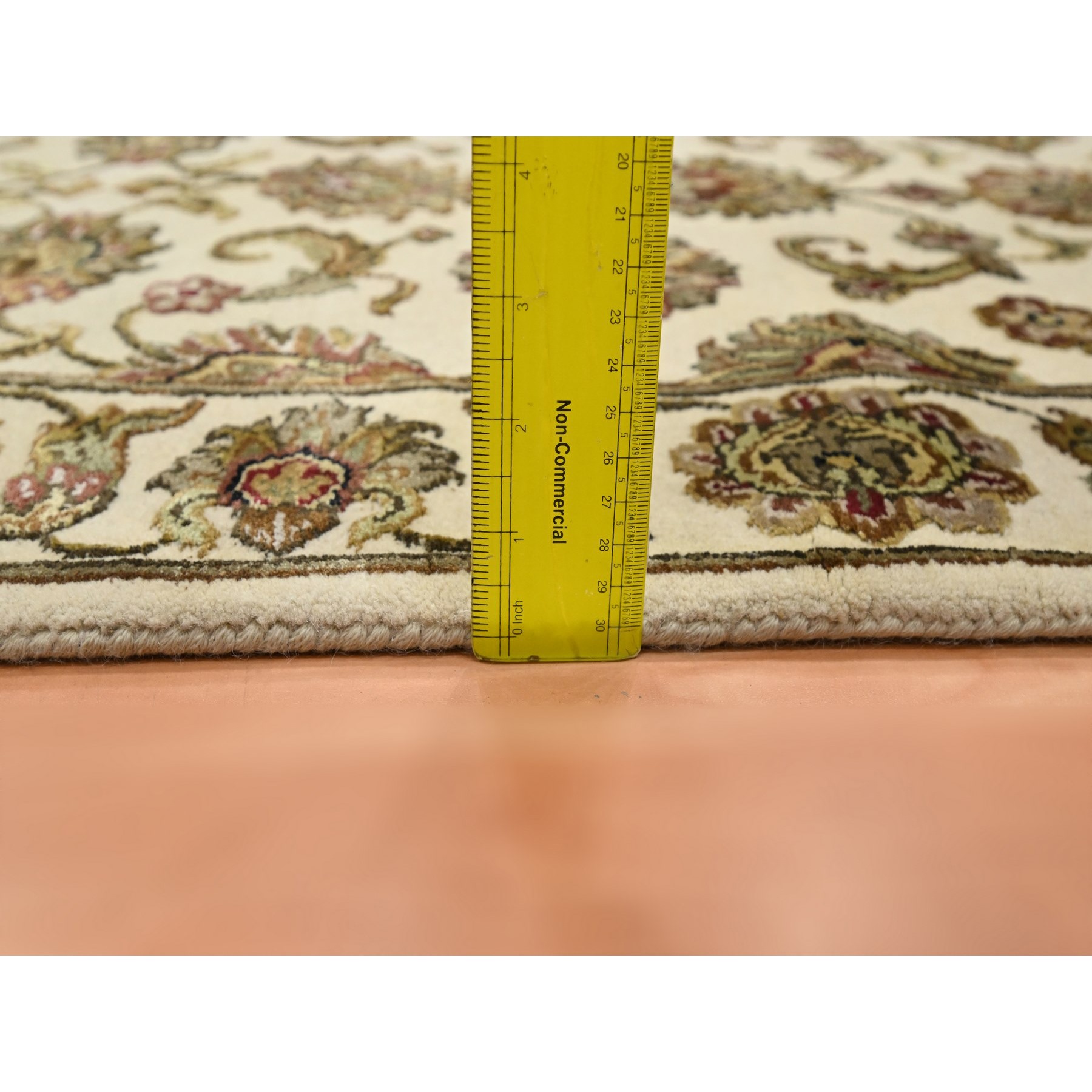 2'7"x8'3" Linen White, Rajasthan with All Over Leaf Design, Hand Knotted, Thick and Plush, Soft Pile, Wool and Silk, Runner, Oriental Rug Sh75623
