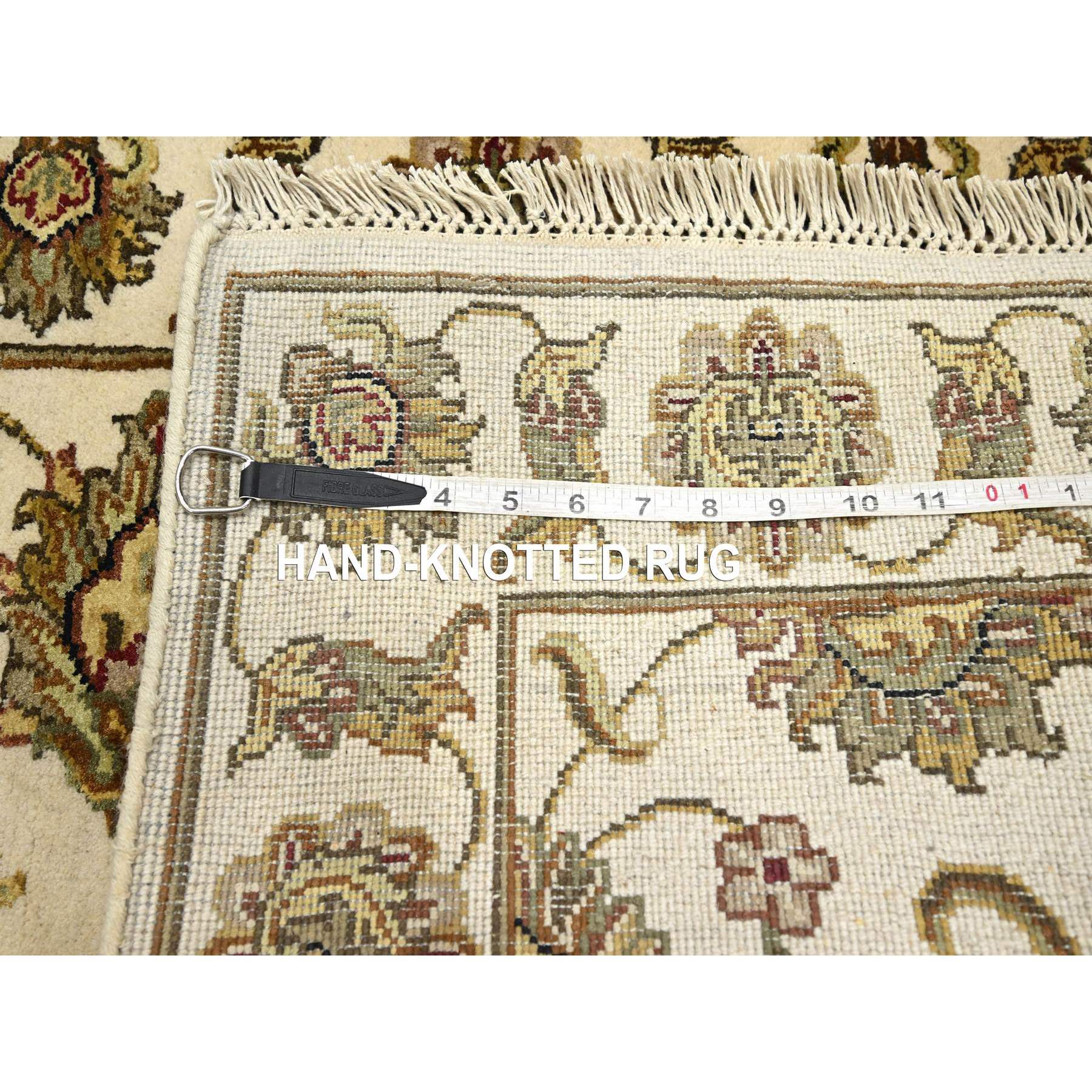 2'7"x8'3" Linen White, Rajasthan with All Over Leaf Design, Hand Knotted, Thick and Plush, Soft Pile, Wool and Silk, Runner, Oriental Rug Sh75623