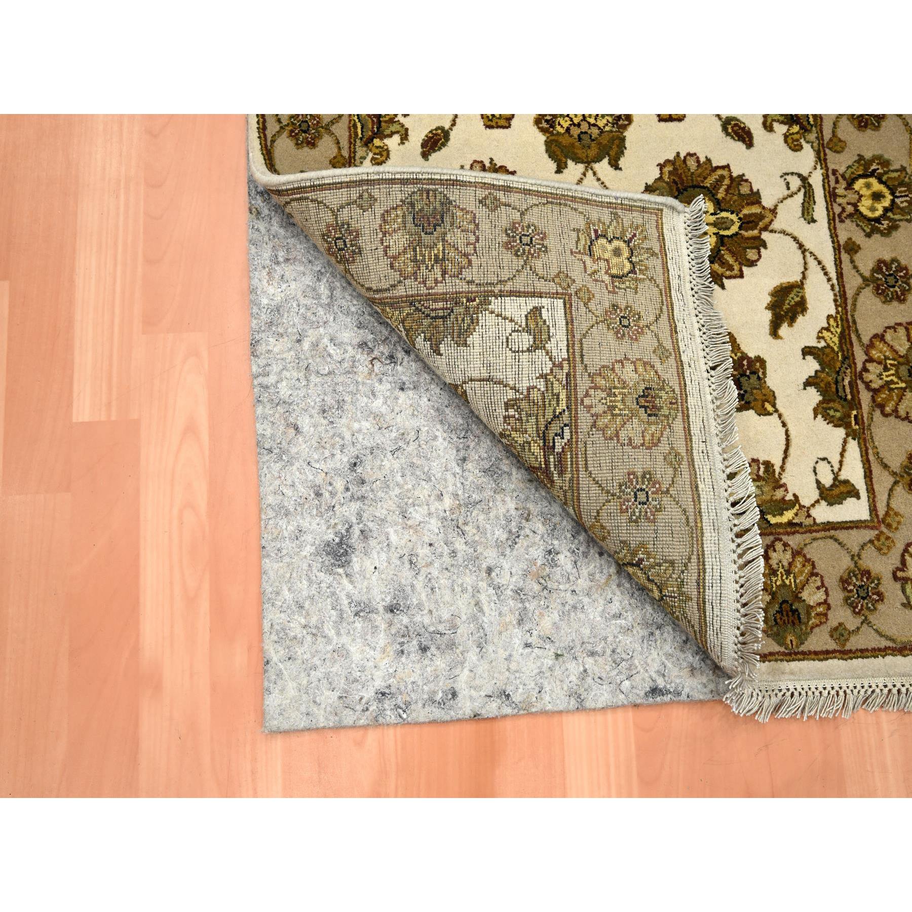 2'6"x6'2" Bone White, Rajasthan with All Over Leaf Design, Hand Knotted, Wool and Silk, Soft Pile, Thick and Plush, Runner, Oriental Rug Sh75626