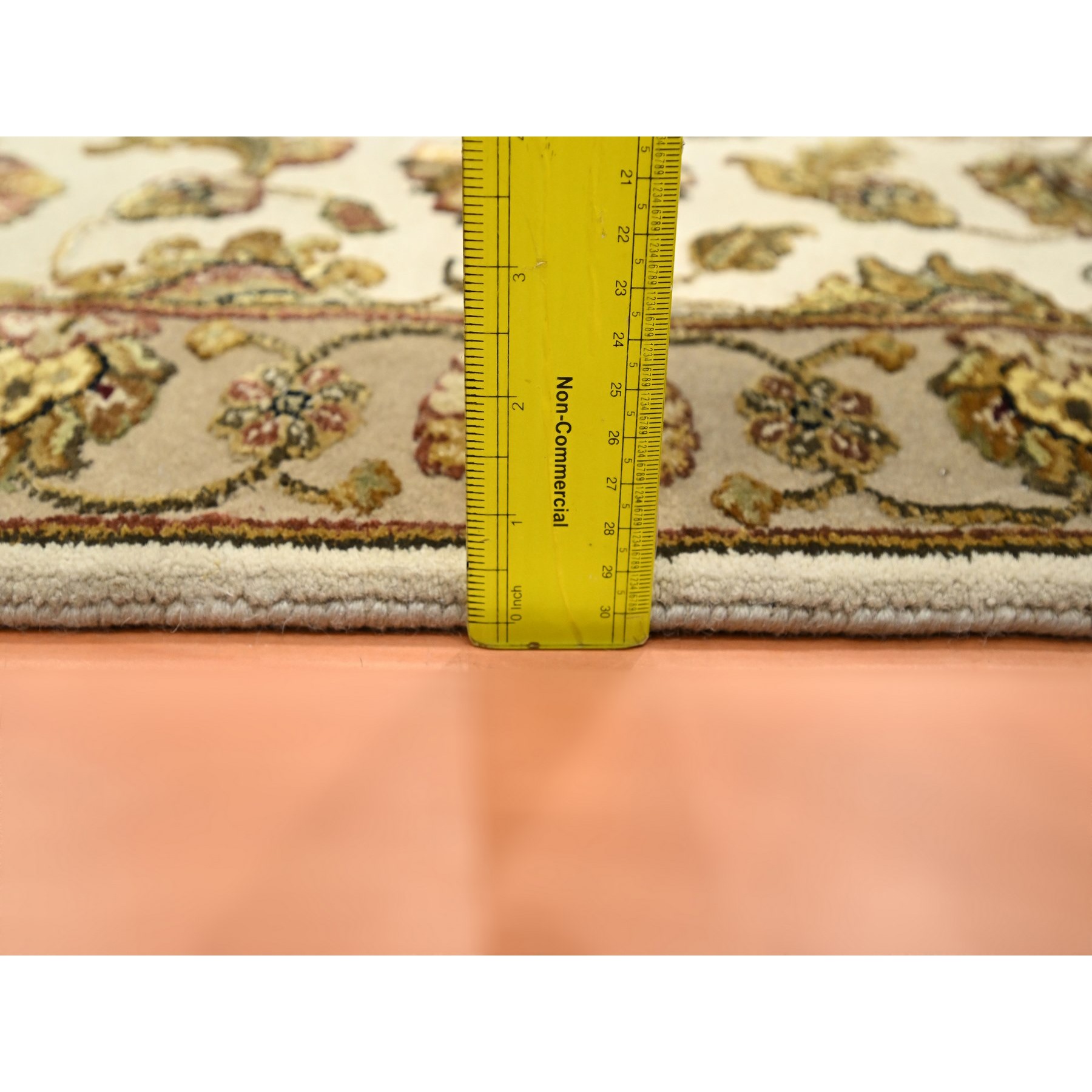 2'6"x6'2" Bone White, Rajasthan with All Over Leaf Design, Hand Knotted, Wool and Silk, Soft Pile, Thick and Plush, Runner, Oriental Rug Sh75626