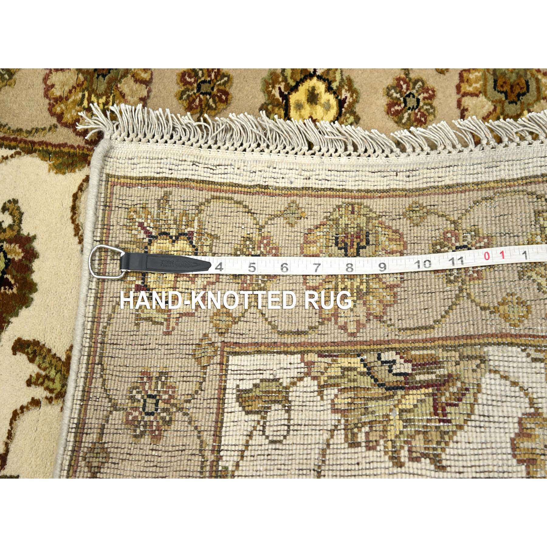 2'6"x6'2" Bone White, Rajasthan with All Over Leaf Design, Hand Knotted, Wool and Silk, Soft Pile, Thick and Plush, Runner, Oriental Rug Sh75626