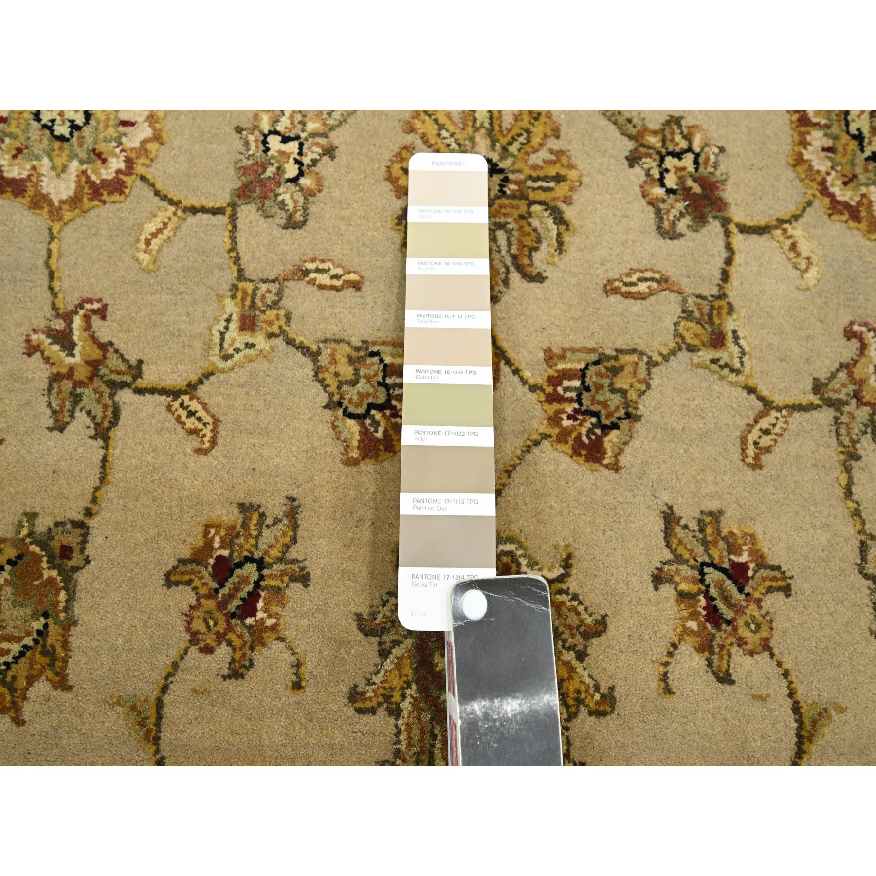 3'x5'3" Khaki Brown, Rajasthan with All Over Leaf Design, Hand Knotted, Densely Woven, Wool and Silk, Thick and Plush, Oriental Rug Sh75627