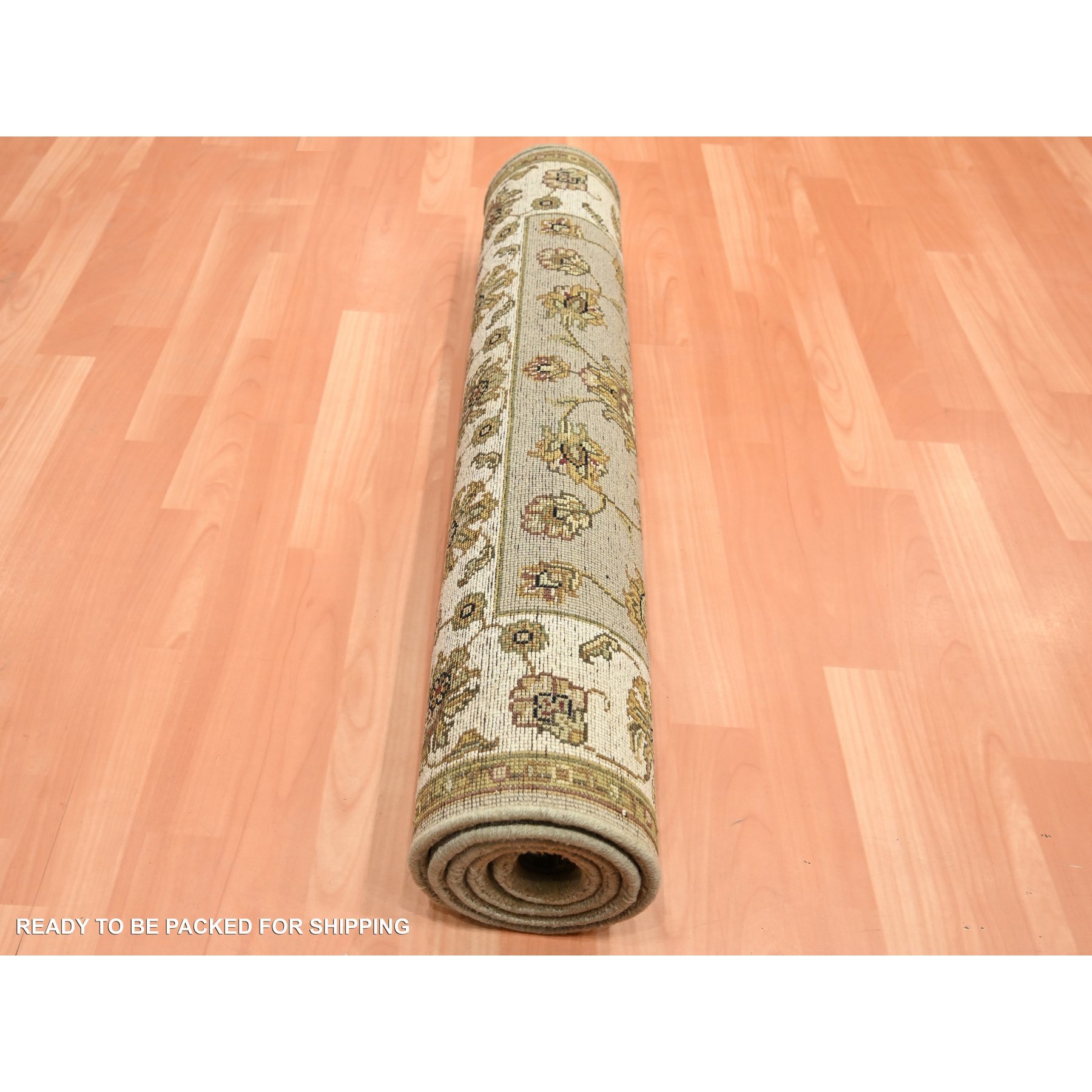 3'x5'3" Khaki Brown, Rajasthan with All Over Leaf Design, Hand Knotted, Densely Woven, Wool and Silk, Thick and Plush, Oriental Rug Sh75627