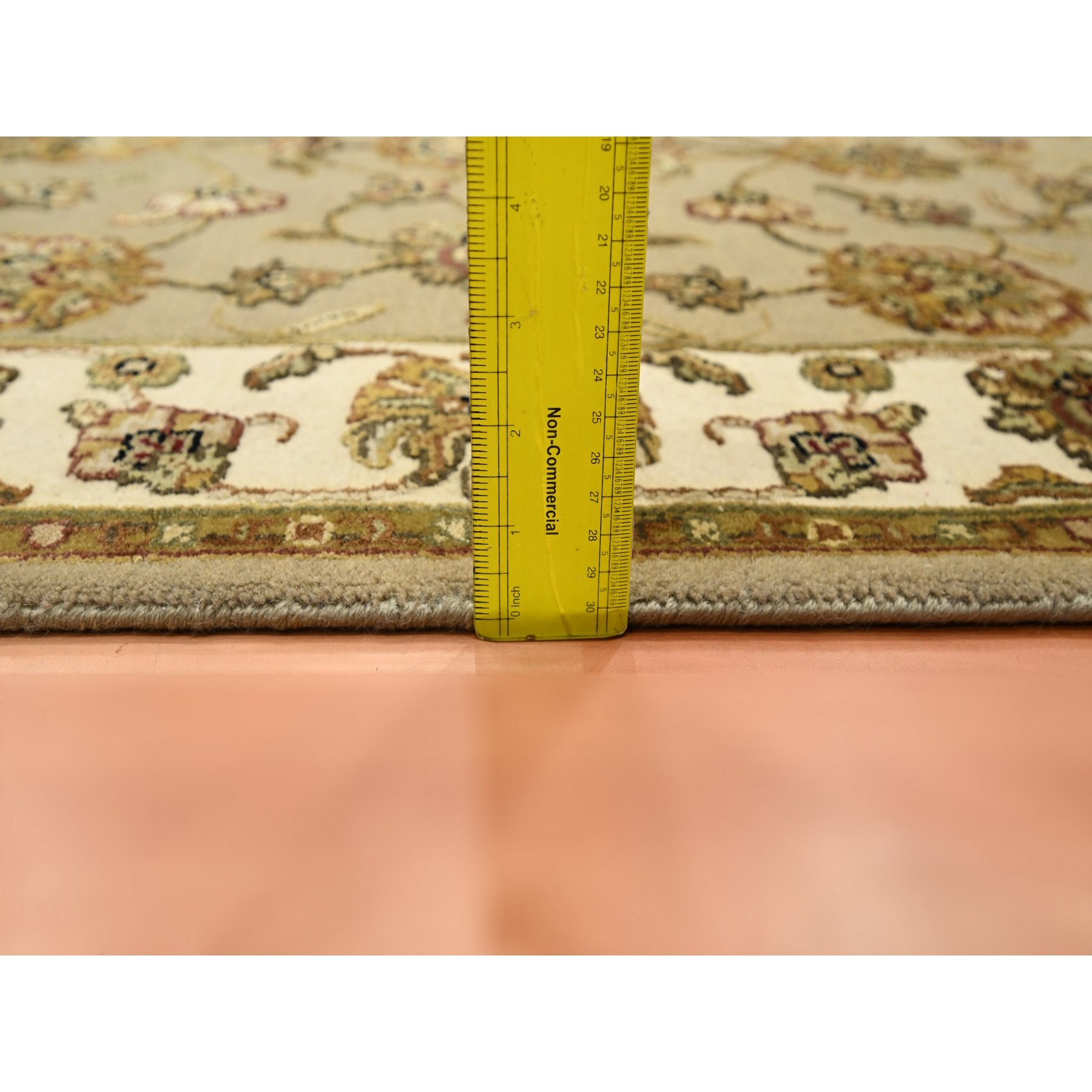 3'x5'3" Khaki Brown, Rajasthan with All Over Leaf Design, Hand Knotted, Densely Woven, Wool and Silk, Thick and Plush, Oriental Rug Sh75627