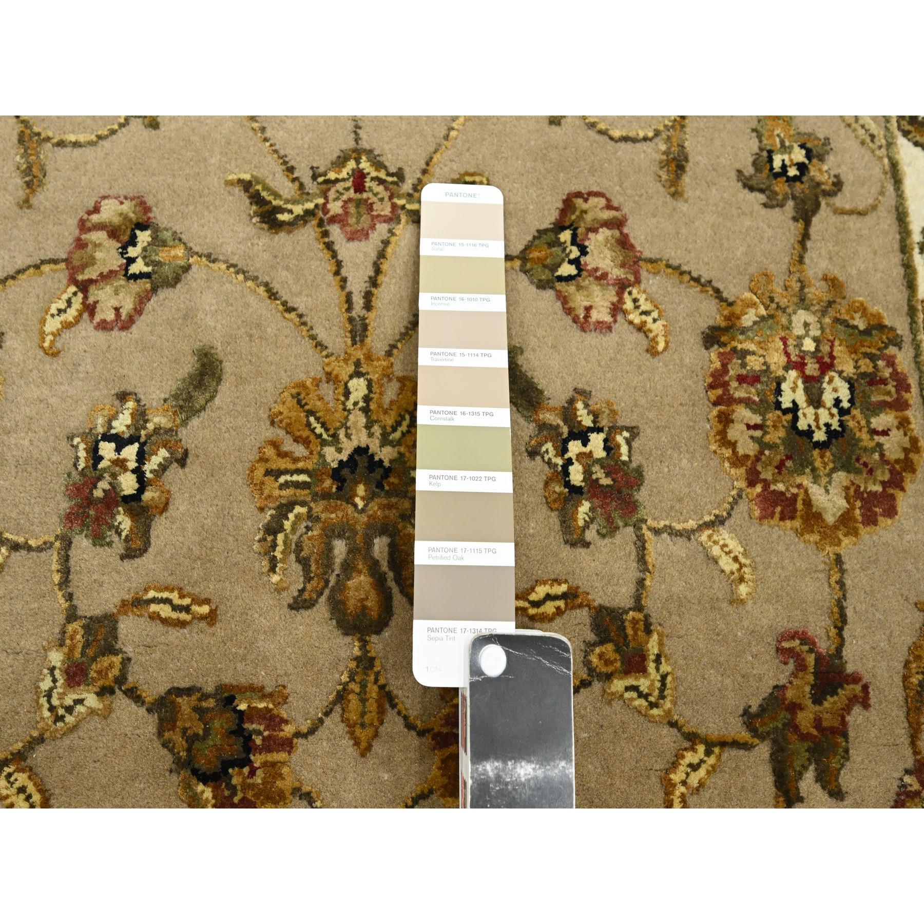 3'x5' Ecru Brown, Rajasthan with All Over Leaf Design, Hand Knotted, Soft Pile, Wool and Silk, Thick and Plush, Oriental Rug Sh75628