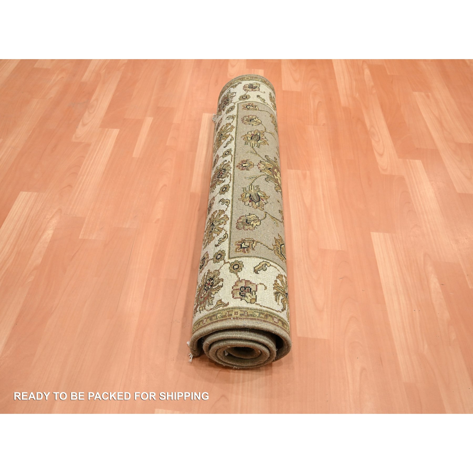 3'x5' Ecru Brown, Rajasthan with All Over Leaf Design, Hand Knotted, Soft Pile, Wool and Silk, Thick and Plush, Oriental Rug Sh75628