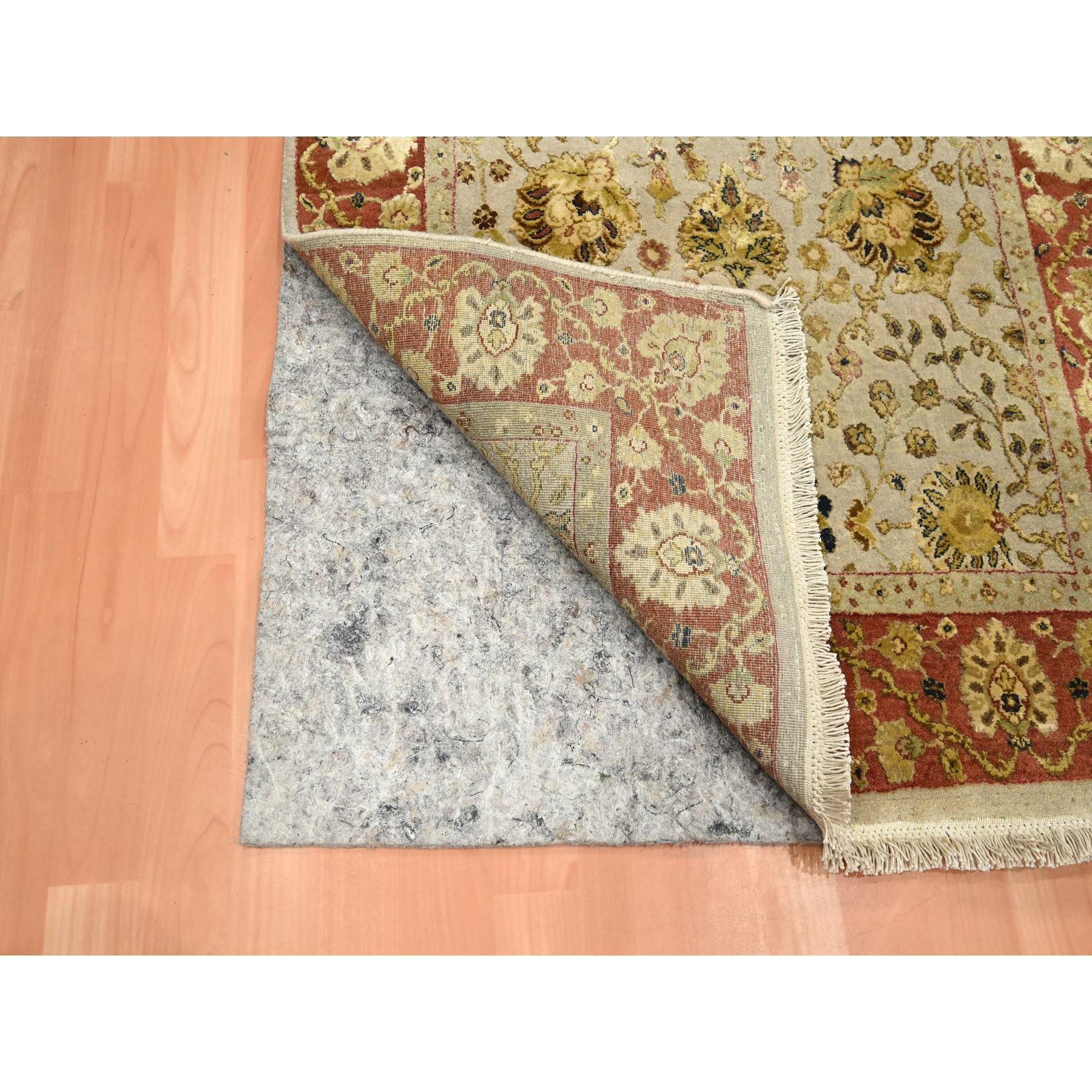 3'x5'6" Dark Vanilla Brown, Rajasthan with All Over Leaf Design, Hand Knotted, Wool and Silk, Soft Pile, Thick and Plush, Oriental Rug Sh75629