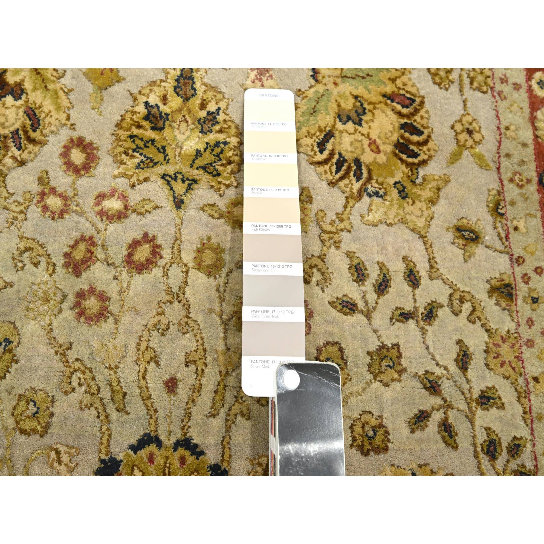3'x5'6" Dark Vanilla Brown, Rajasthan with All Over Leaf Design, Hand Knotted, Wool and Silk, Soft Pile, Thick and Plush, Oriental Rug Sh75629