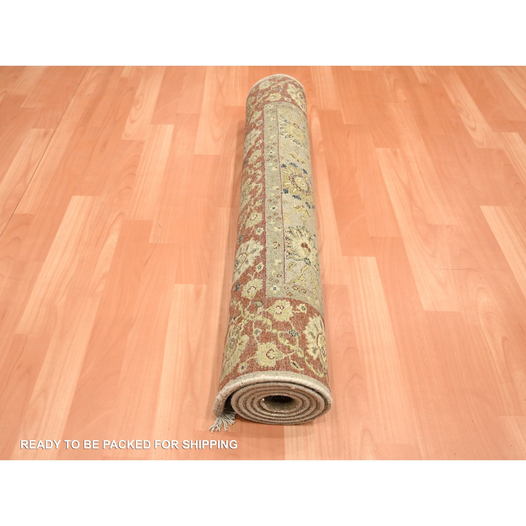 3'x5'6" Dark Vanilla Brown, Rajasthan with All Over Leaf Design, Hand Knotted, Wool and Silk, Soft Pile, Thick and Plush, Oriental Rug Sh75629