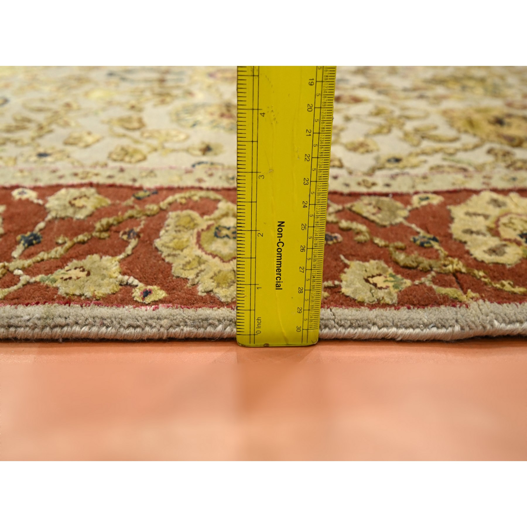 3'x5'6" Dark Vanilla Brown, Rajasthan with All Over Leaf Design, Hand Knotted, Wool and Silk, Soft Pile, Thick and Plush, Oriental Rug Sh75629