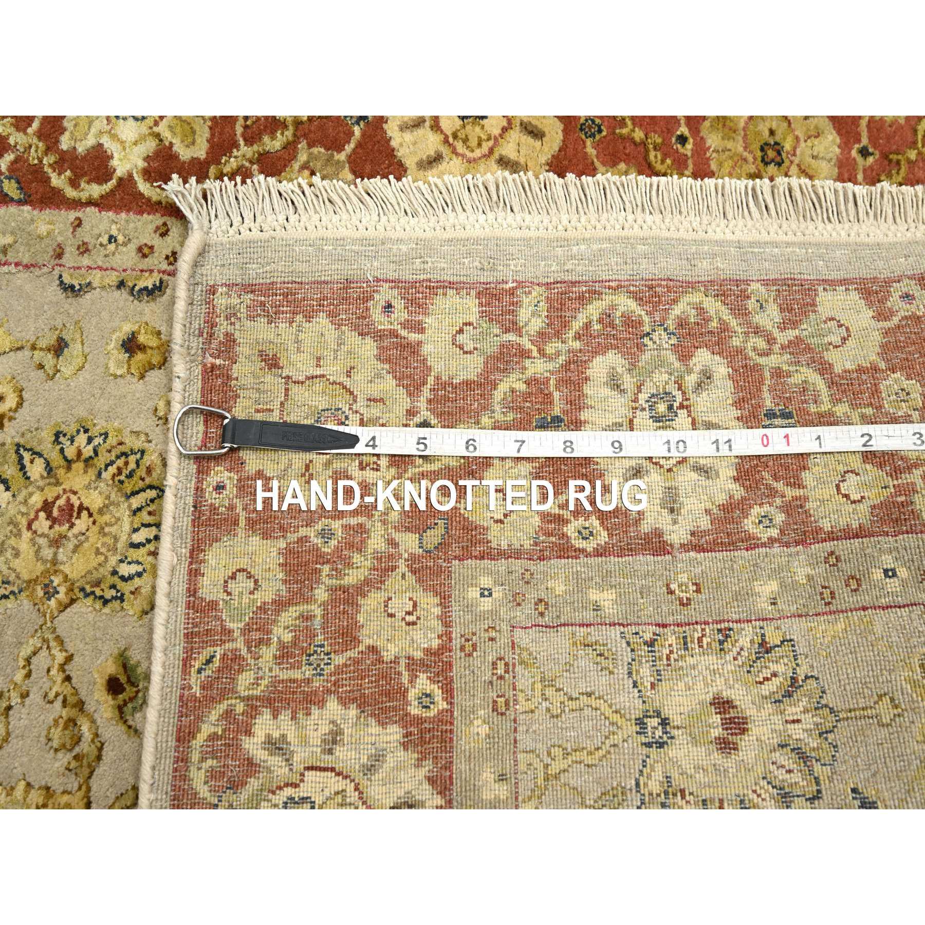 3'x5'6" Dark Vanilla Brown, Rajasthan with All Over Leaf Design, Hand Knotted, Wool and Silk, Soft Pile, Thick and Plush, Oriental Rug Sh75629