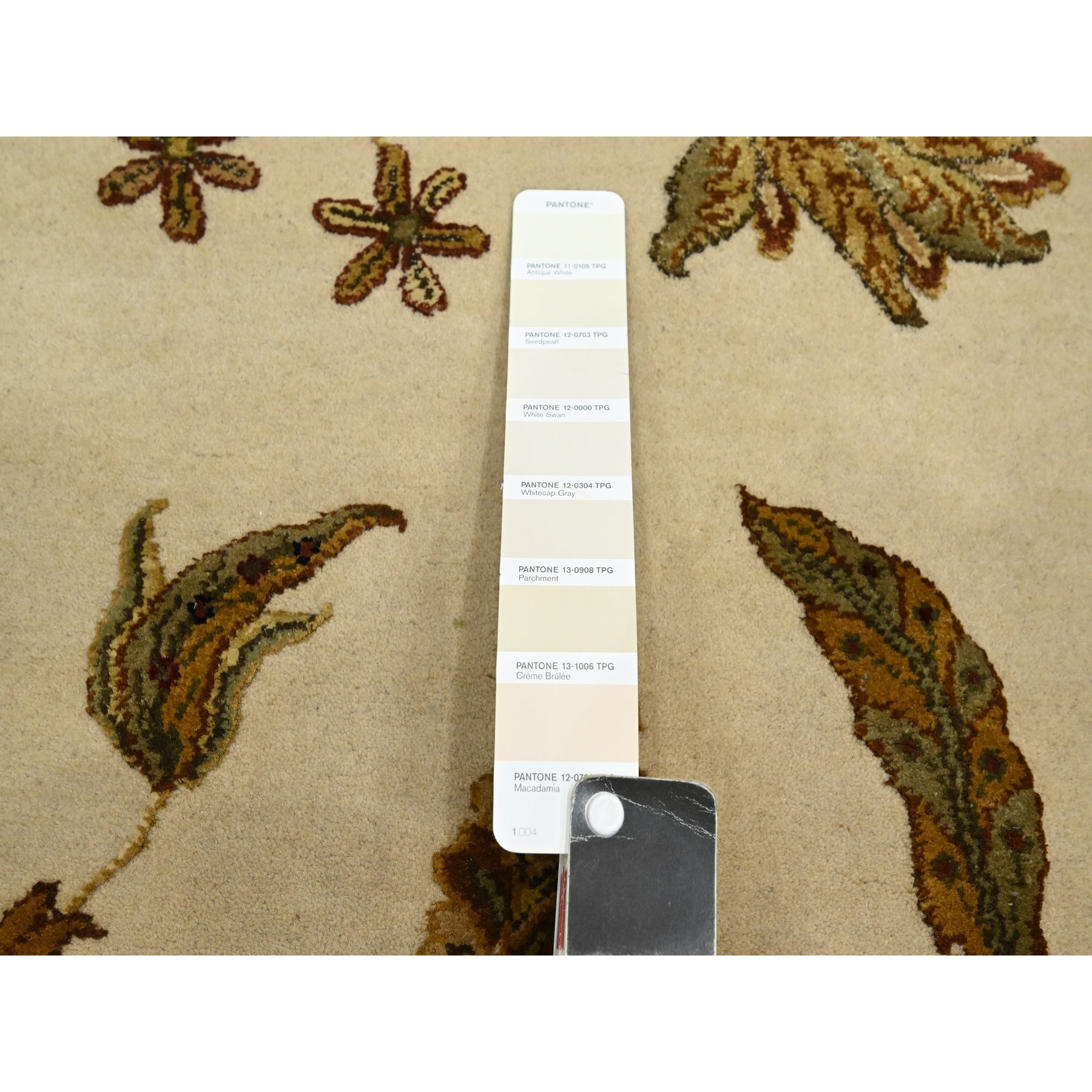 4'x6' Parchment White, Botanical Design, Borderless, Half Wool and Half Silk, Densely Woven, Soft Pile, Hand Knotted, Oriental Rug Sh75631